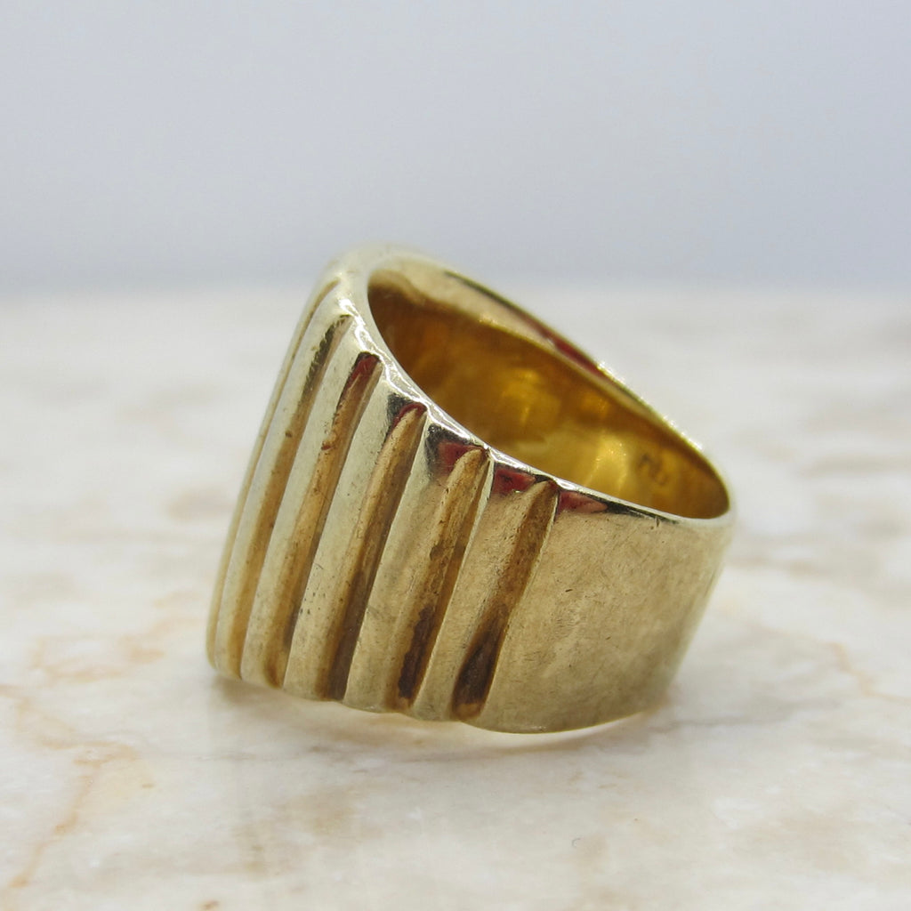 Vintage 14k Gold 15.81 Grams Heavy Ribbed Wide Band Ring c.1980s