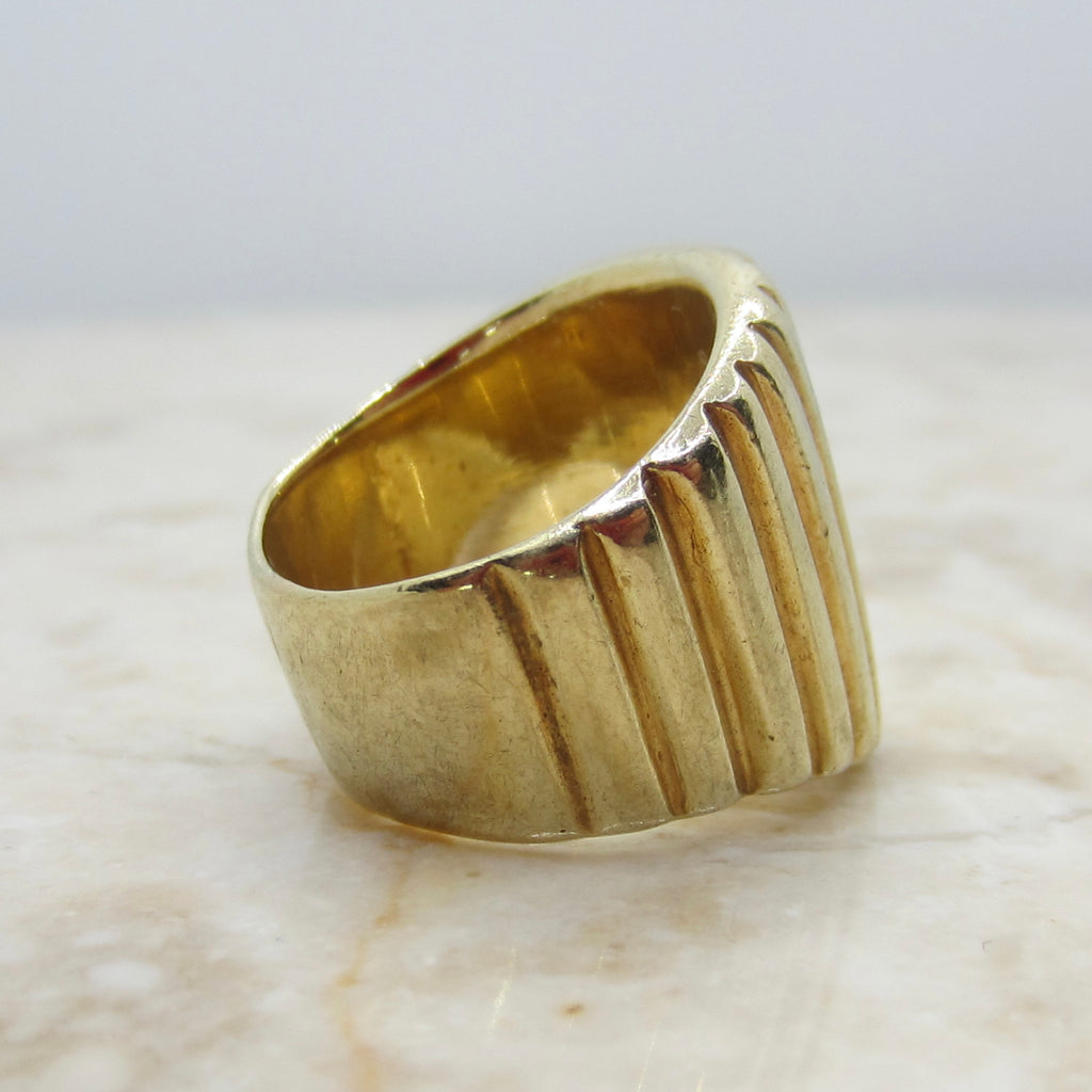Vintage 14k Gold 15.81 Grams Heavy Ribbed Wide Band Ring c.1980s