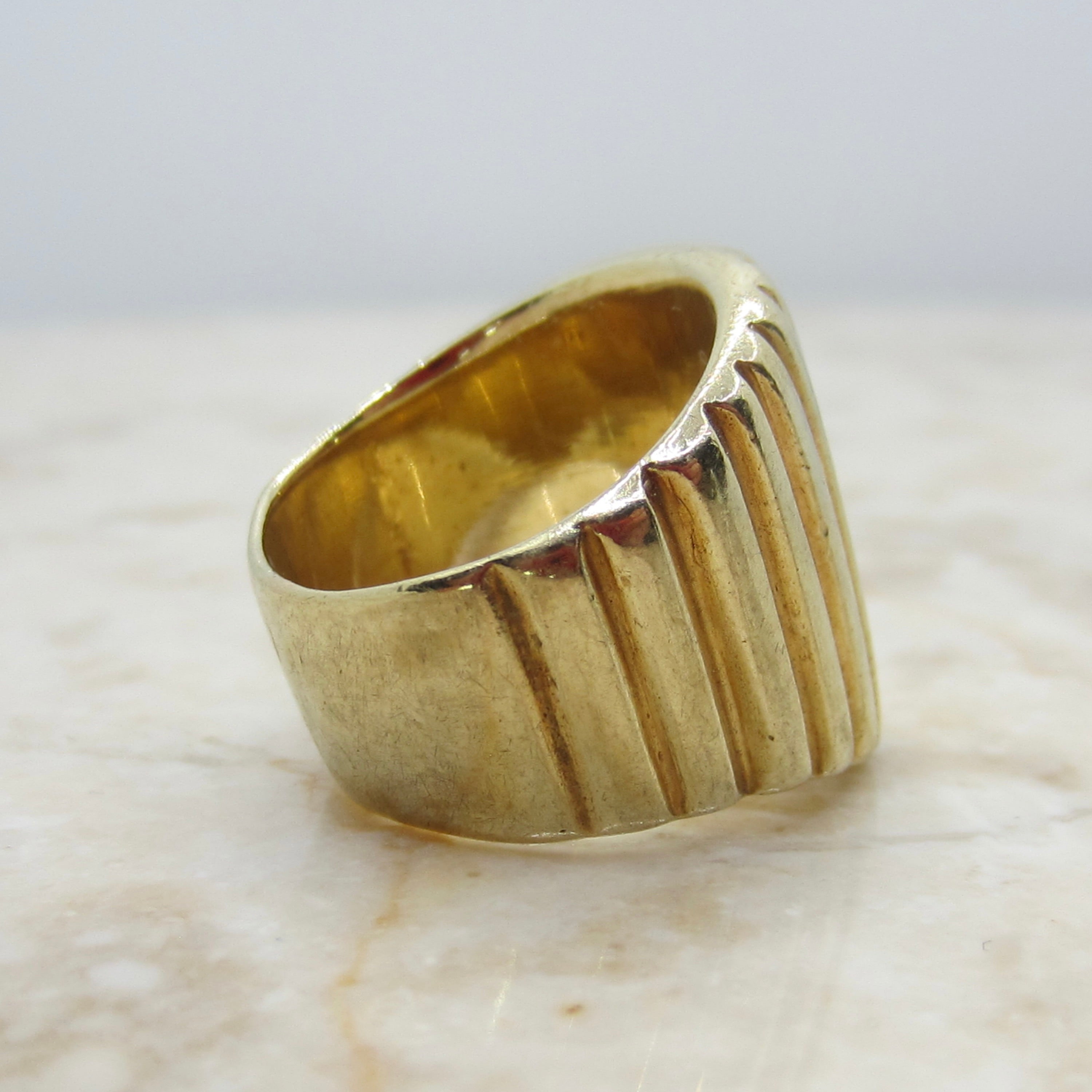 Vintage 14k Gold 15.81 Grams Heavy Ribbed Wide Band Ring c.1980s
