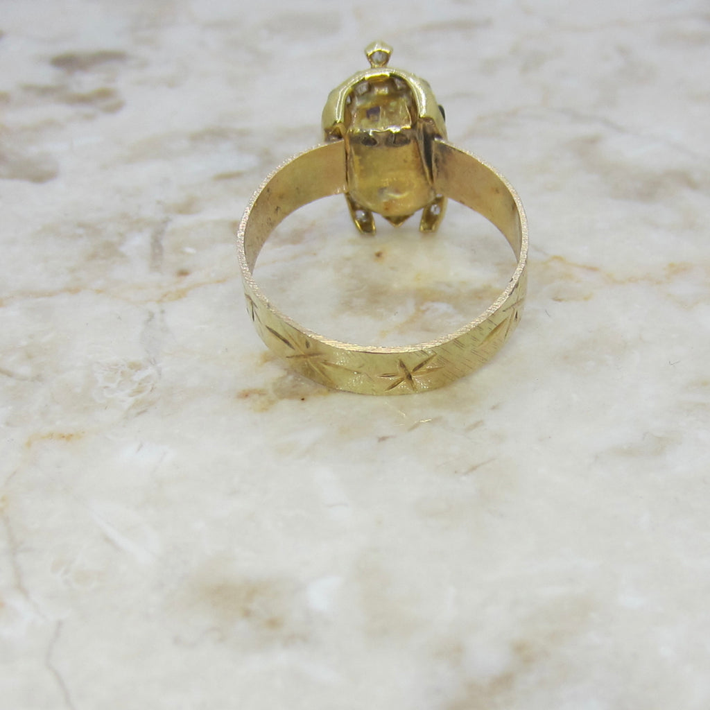 Antique Art Deco Egyptian Revival Pharaoh Ring with Rose Cut Diamonds