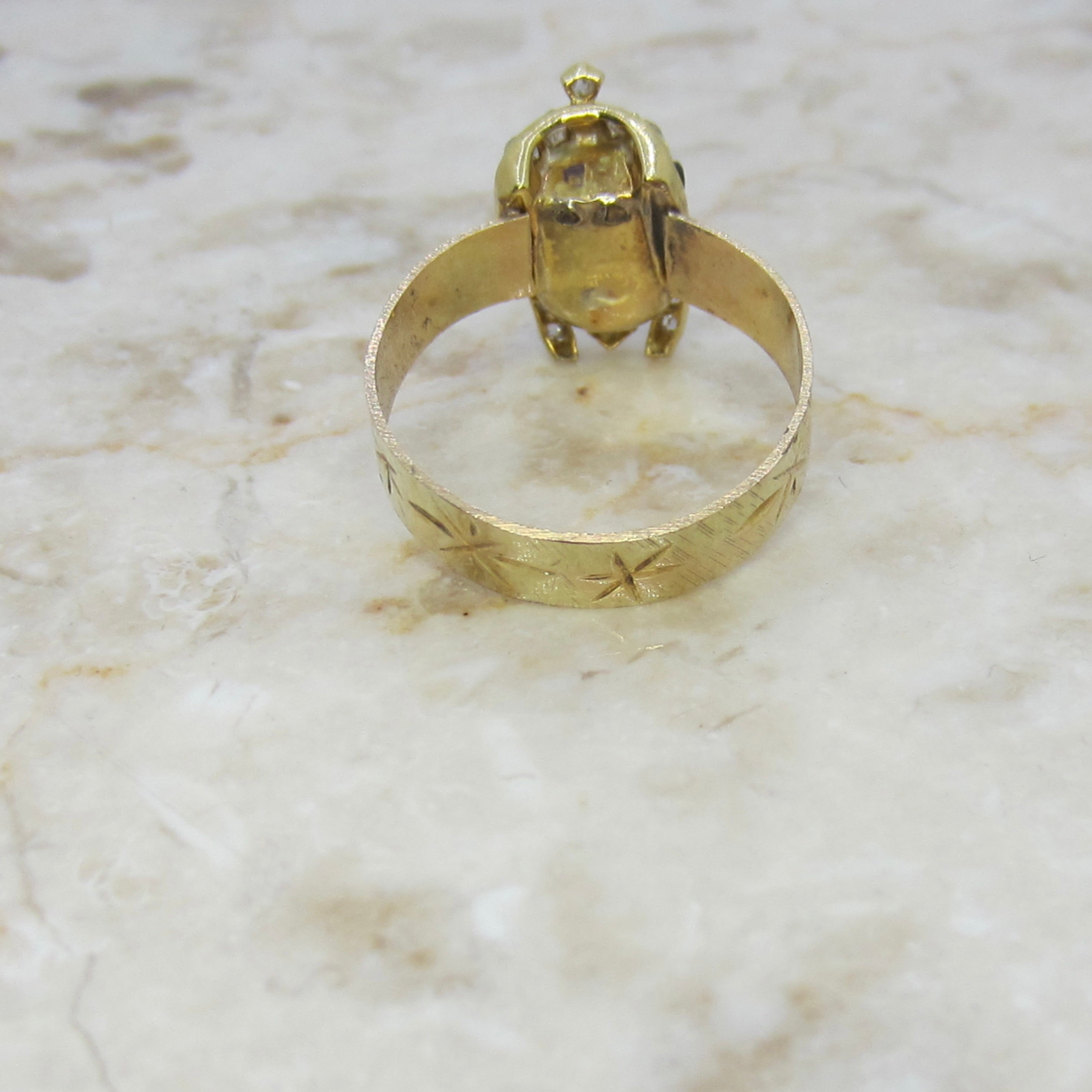 Antique Art Deco Egyptian Revival Pharaoh Ring with Rose Cut Diamonds