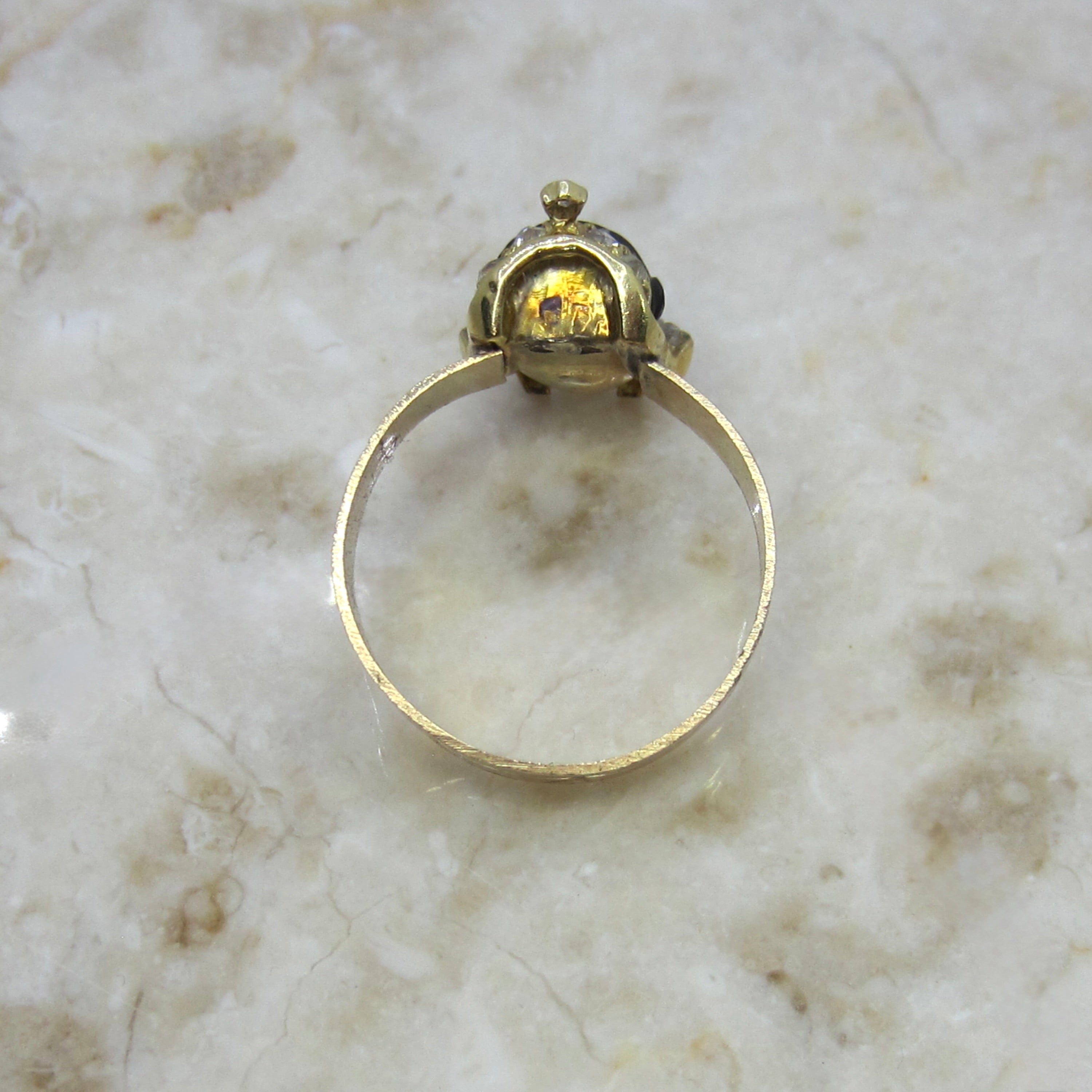 Antique Art Deco Egyptian Revival Pharaoh Ring with Rose Cut Diamonds