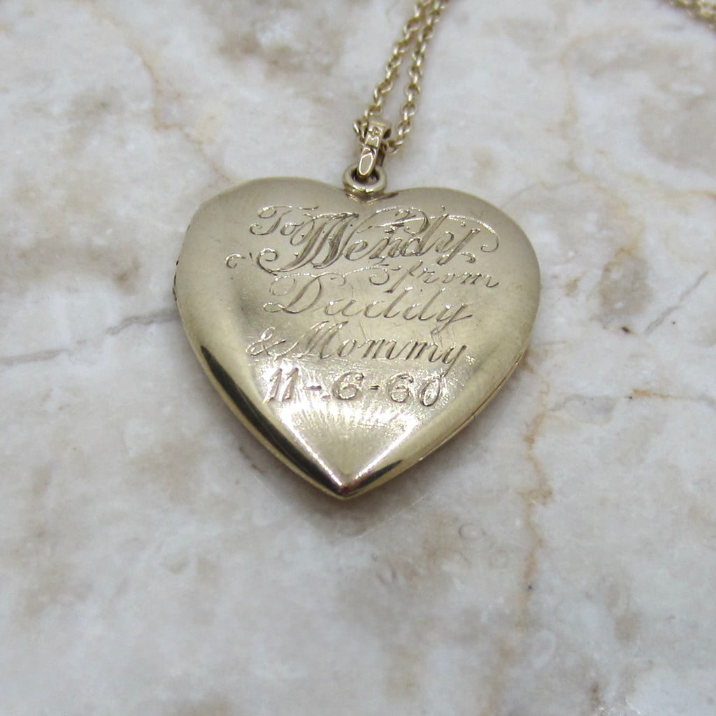 Vintage 14k Gold Heart Locket Inscribed To Wendy From Daddy And Mommy 11-6-60