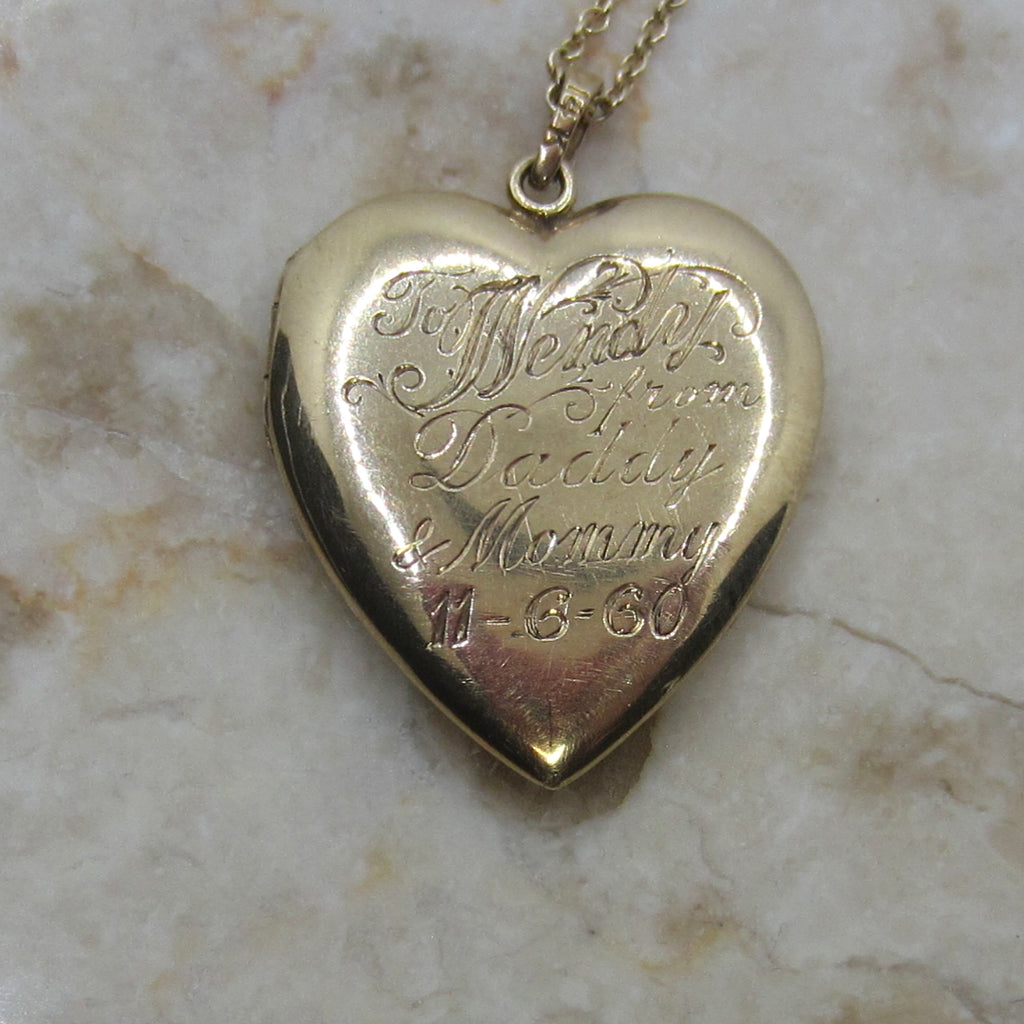 Vintage 14k Gold Heart Locket Inscribed To Wendy From Daddy And Mommy 11-6-60