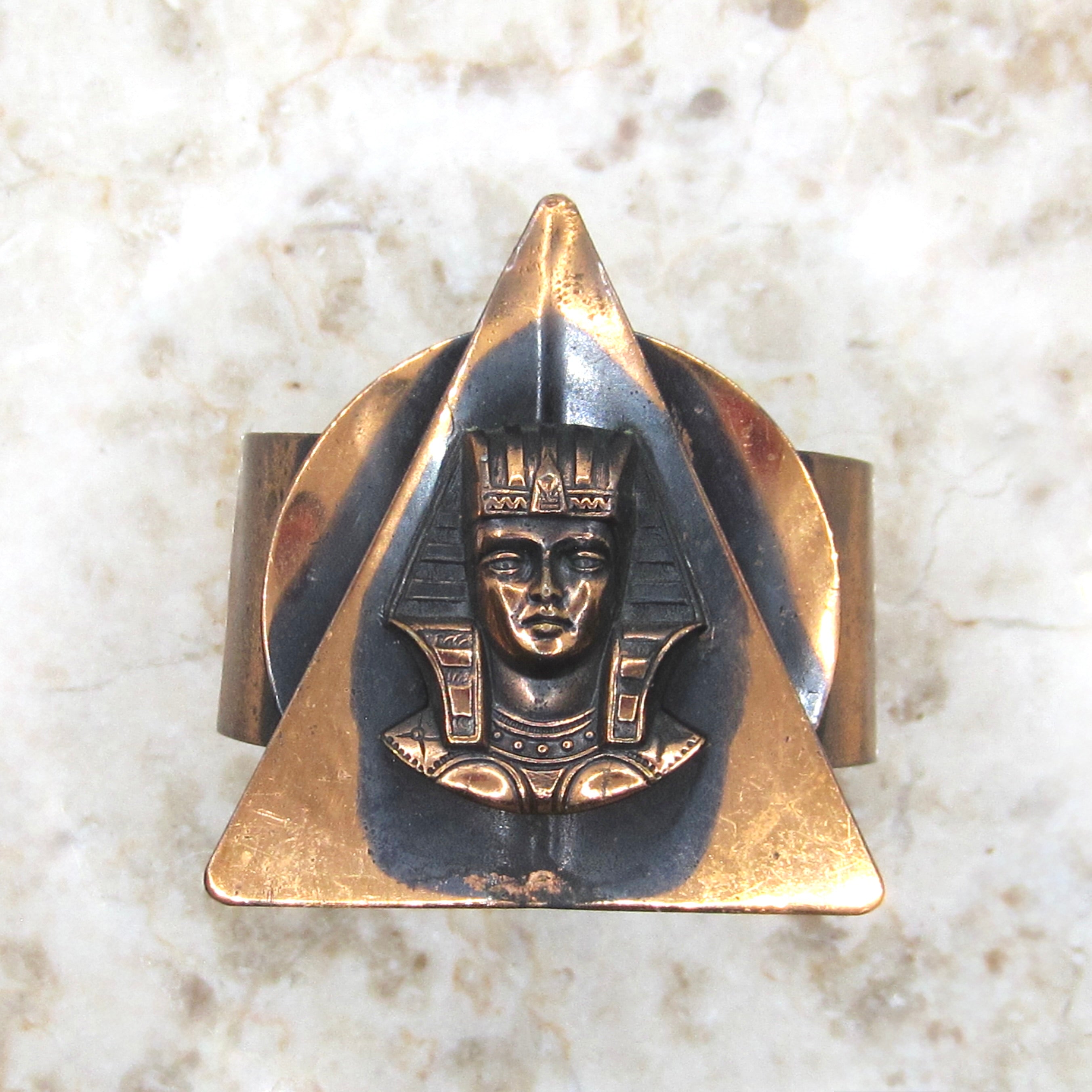 Vintage Copper Egyptian Revival Pharaoh Cuff Bracelet c.1970s
