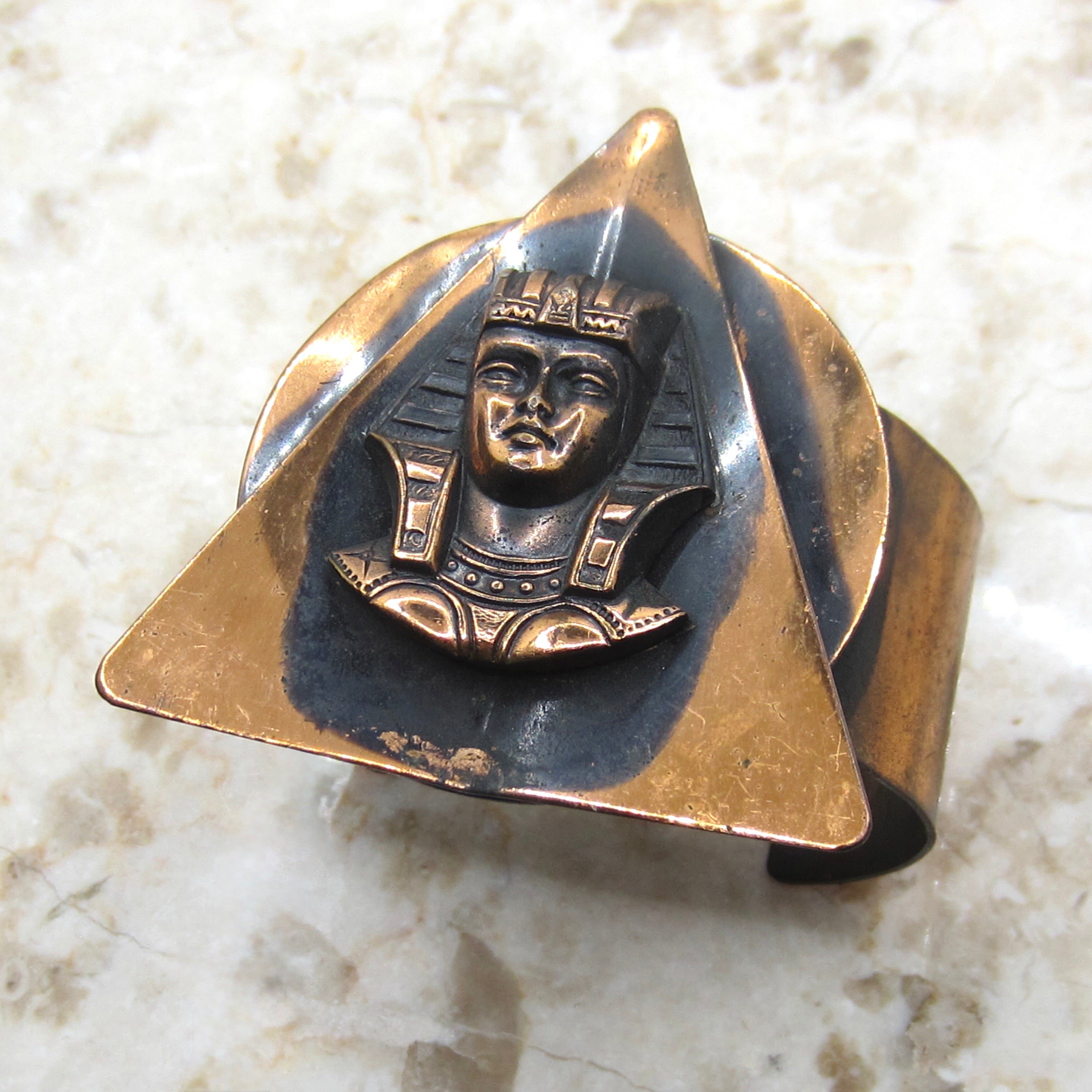 Vintage Copper Egyptian Revival Pharaoh Cuff Bracelet c.1970s