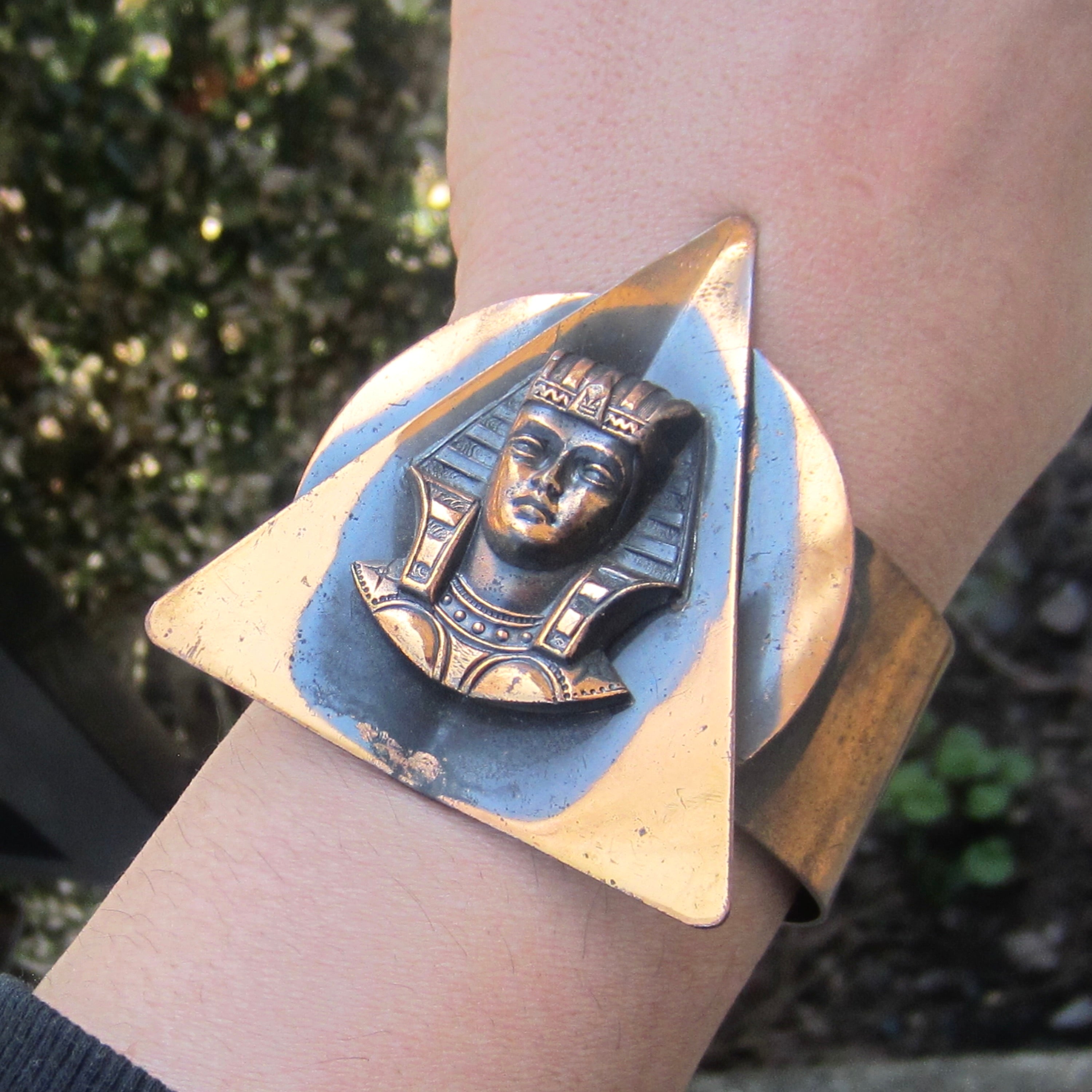 Vintage Copper Egyptian Revival Pharaoh Cuff Bracelet c.1970s