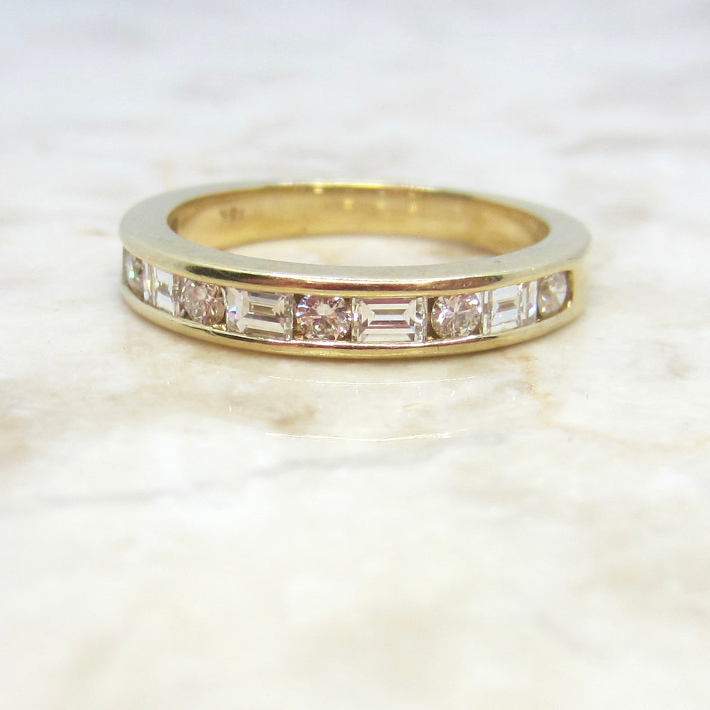 On Hold-Estate 18k Gold Baguette and Round Cut Natural Diamond Band