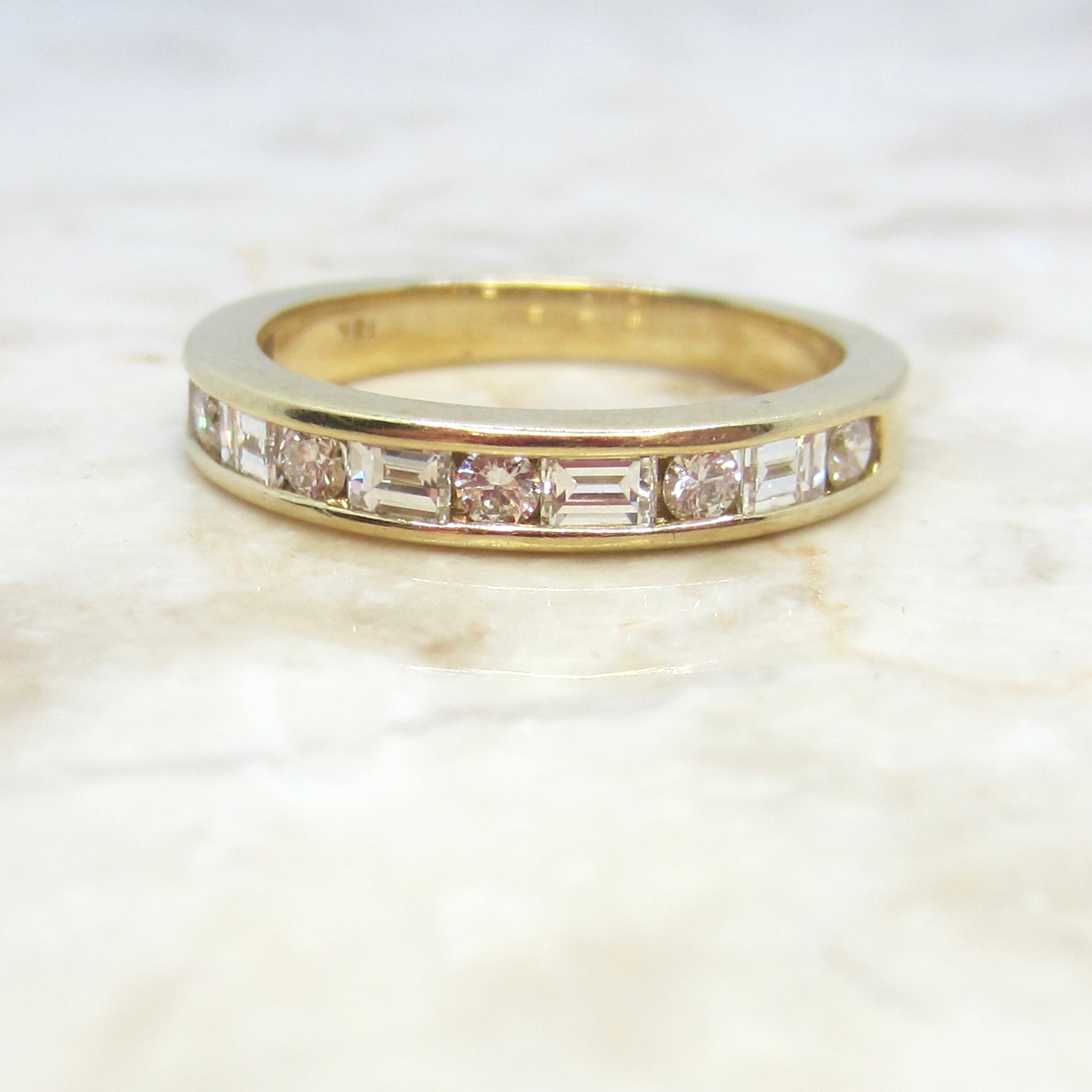 On Hold-Estate 18k Gold Baguette and Round Cut Natural Diamond Band