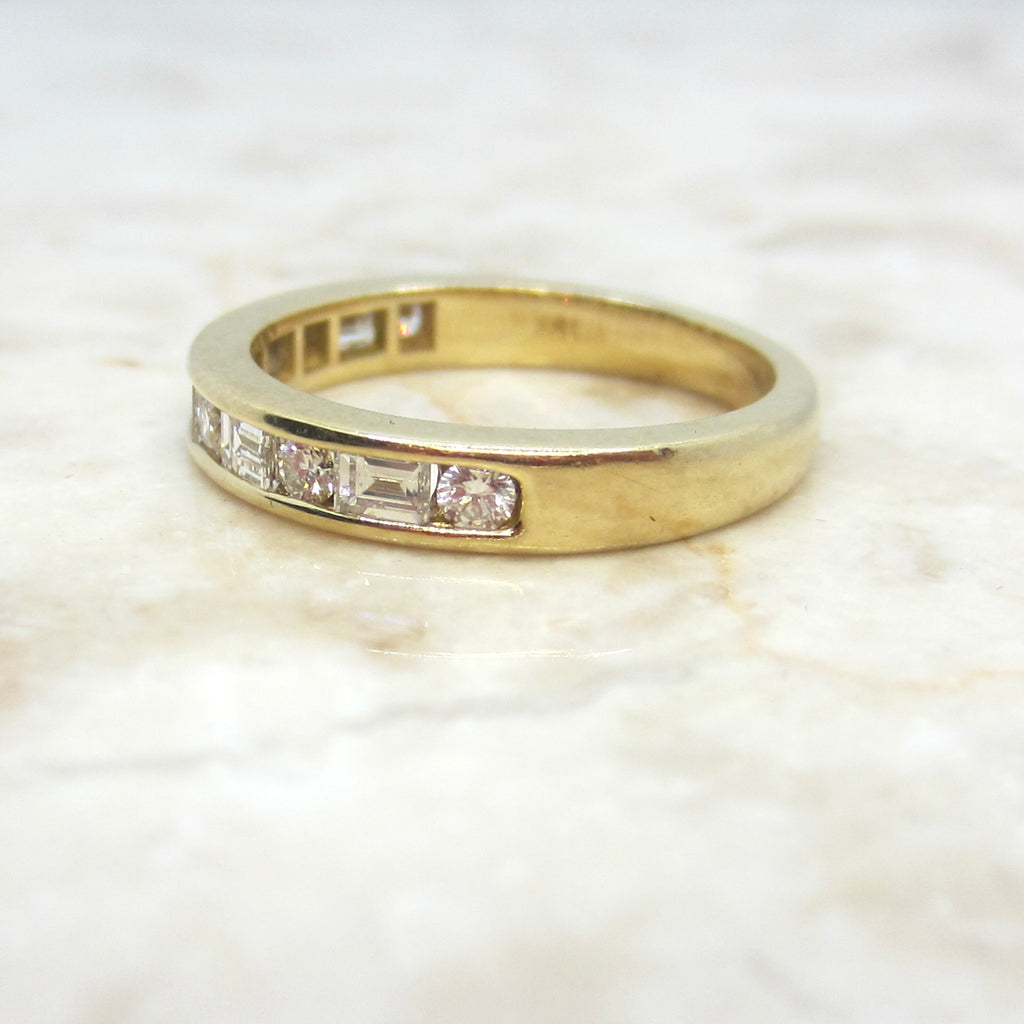On Hold-Estate 18k Gold Baguette and Round Cut Natural Diamond Band