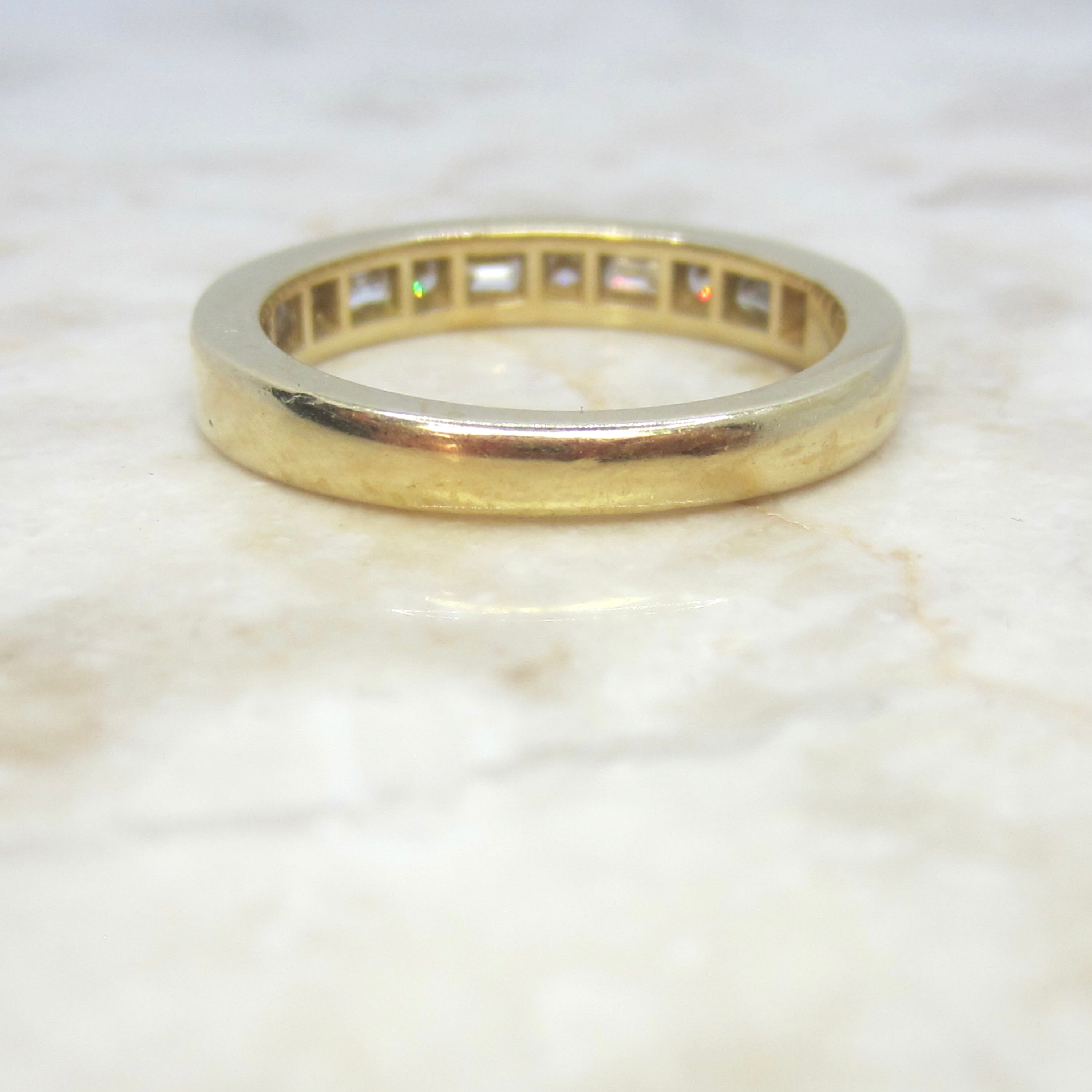 Estate 18k Gold Baguette and Round Cut Natural Diamond Band