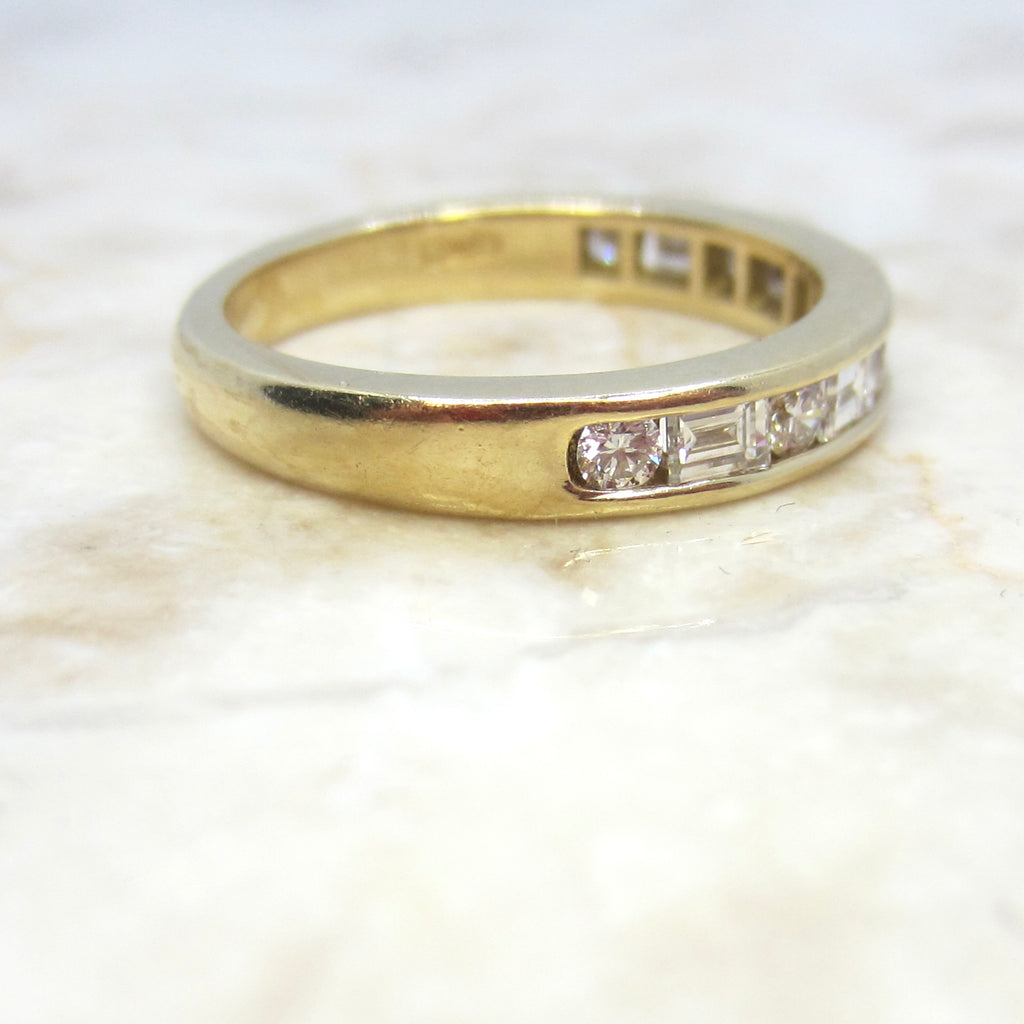 On Hold-Estate 18k Gold Baguette and Round Cut Natural Diamond Band