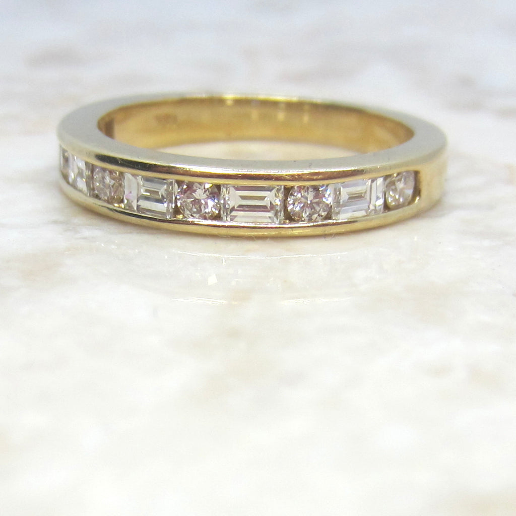 On Hold-Estate 18k Gold Baguette and Round Cut Natural Diamond Band