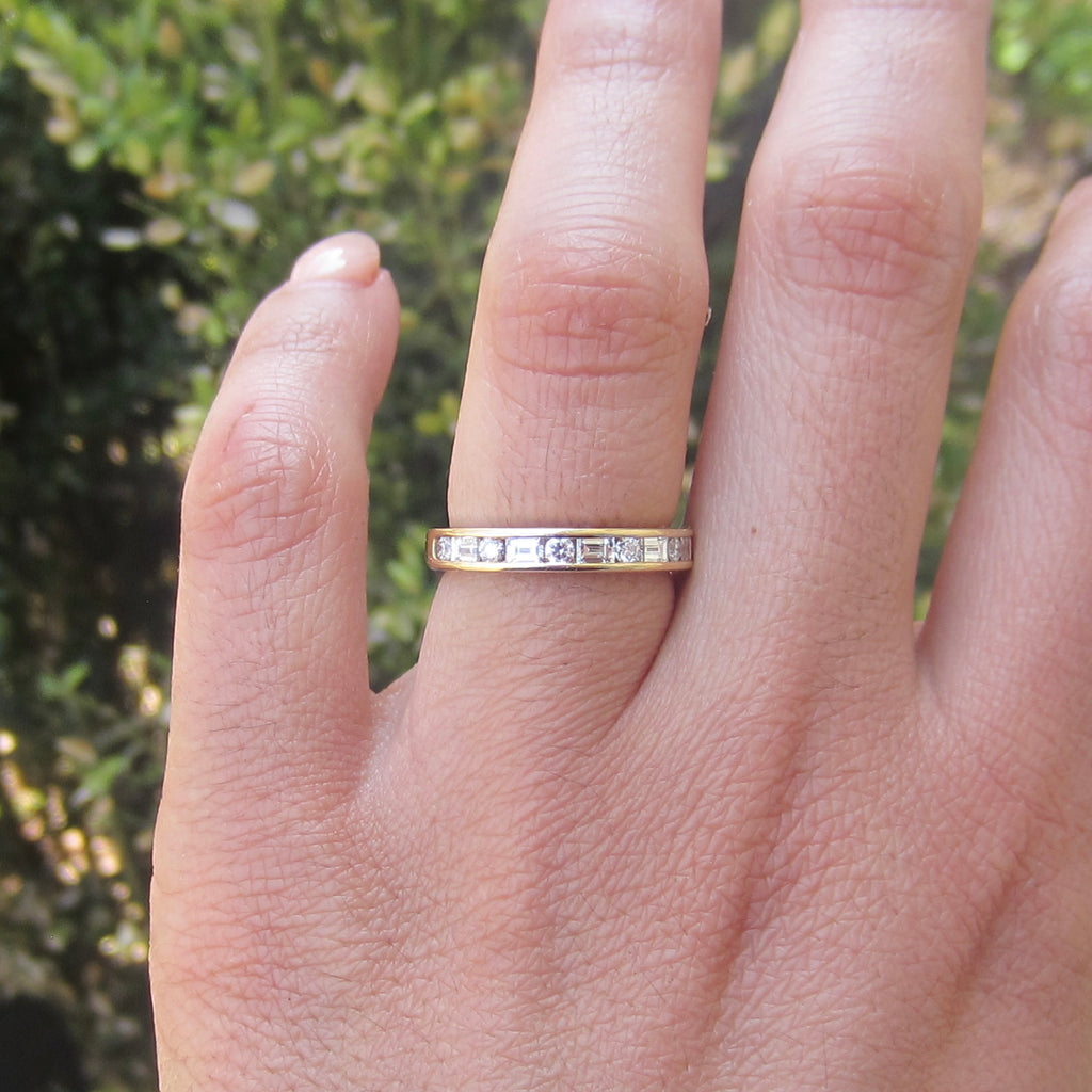 On Hold-Estate 18k Gold Baguette and Round Cut Natural Diamond Band