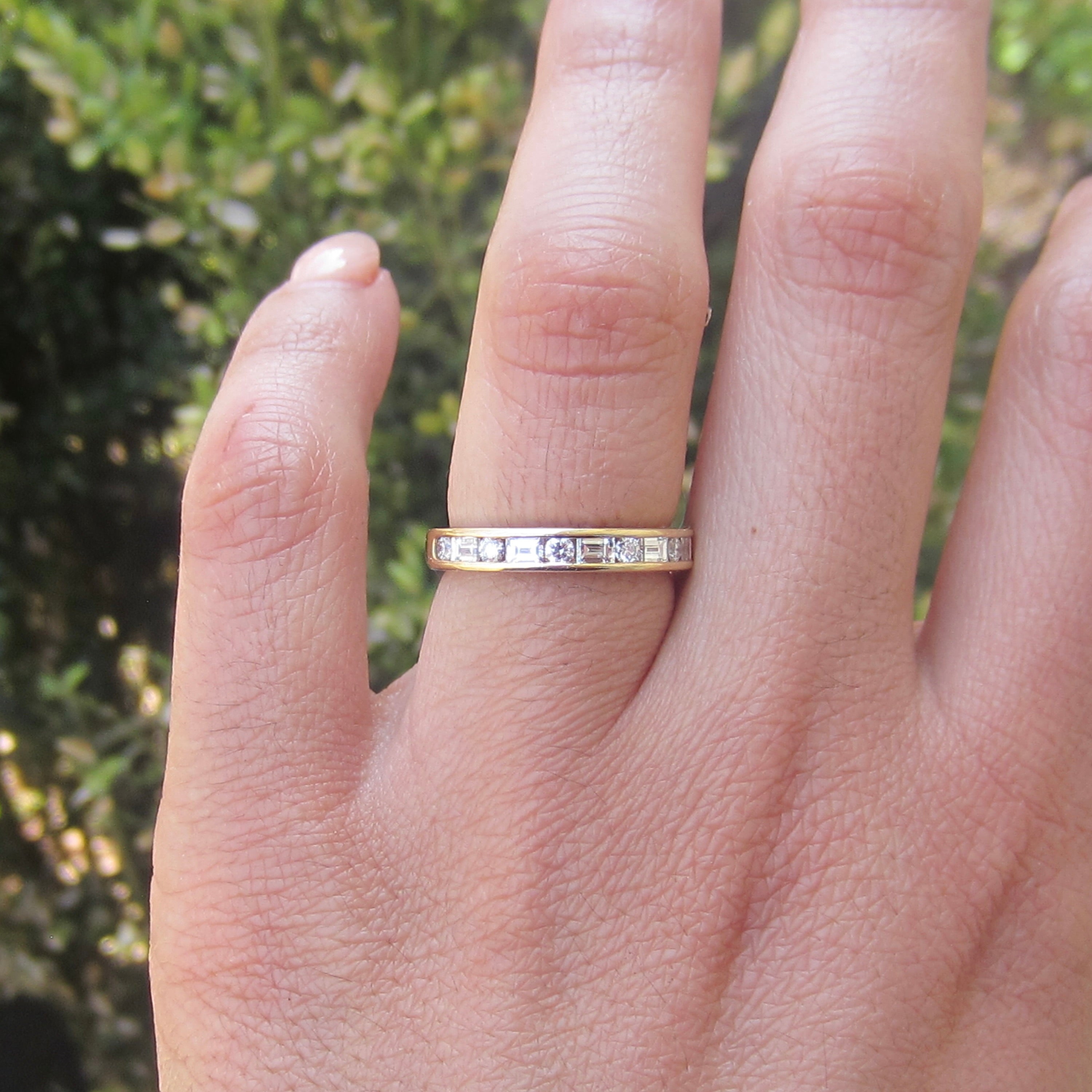 On Hold-Estate 18k Gold Baguette and Round Cut Natural Diamond Band