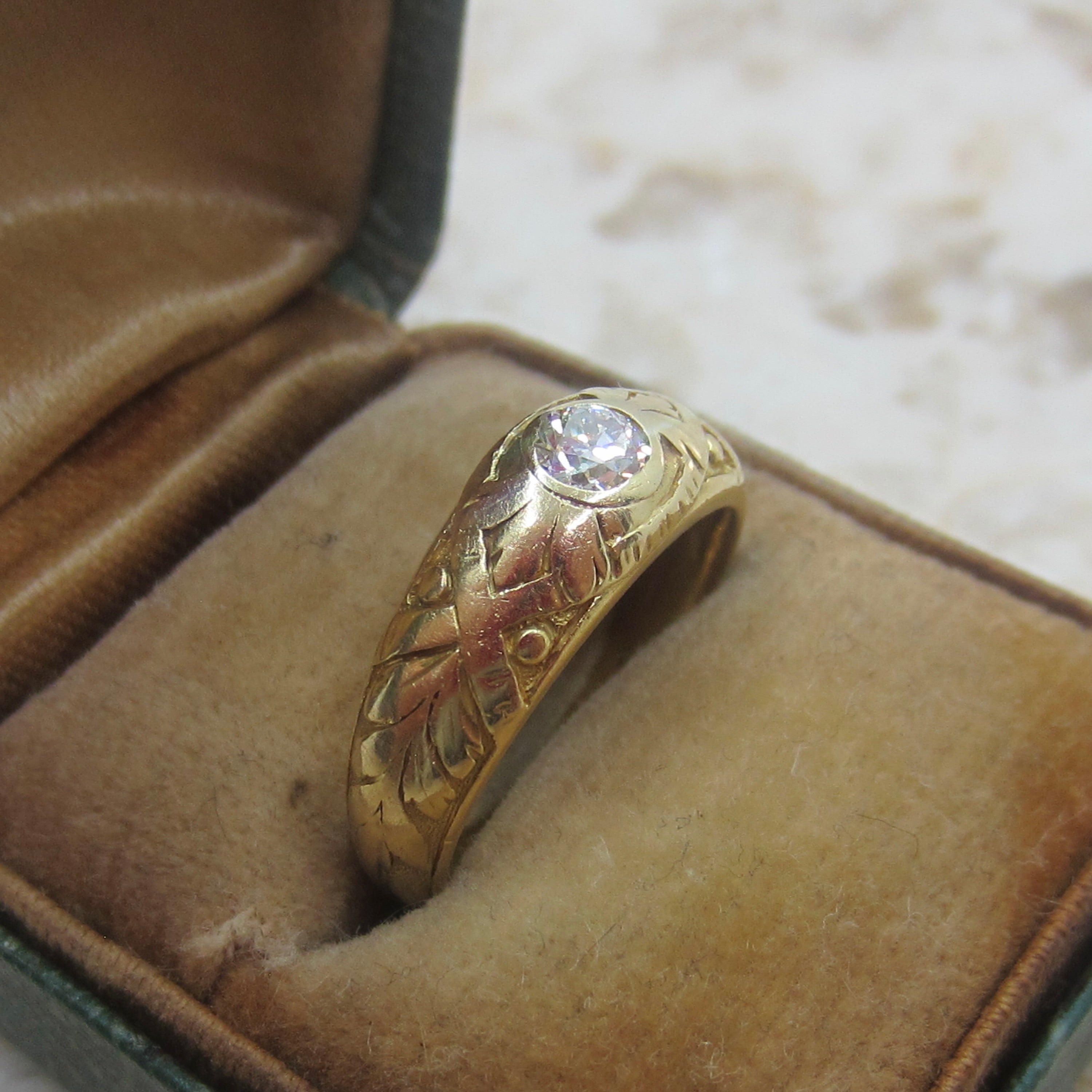 Antique Victorian French 18k Gold .33ct Old Mine Cut Diamond Ring c.1880s
