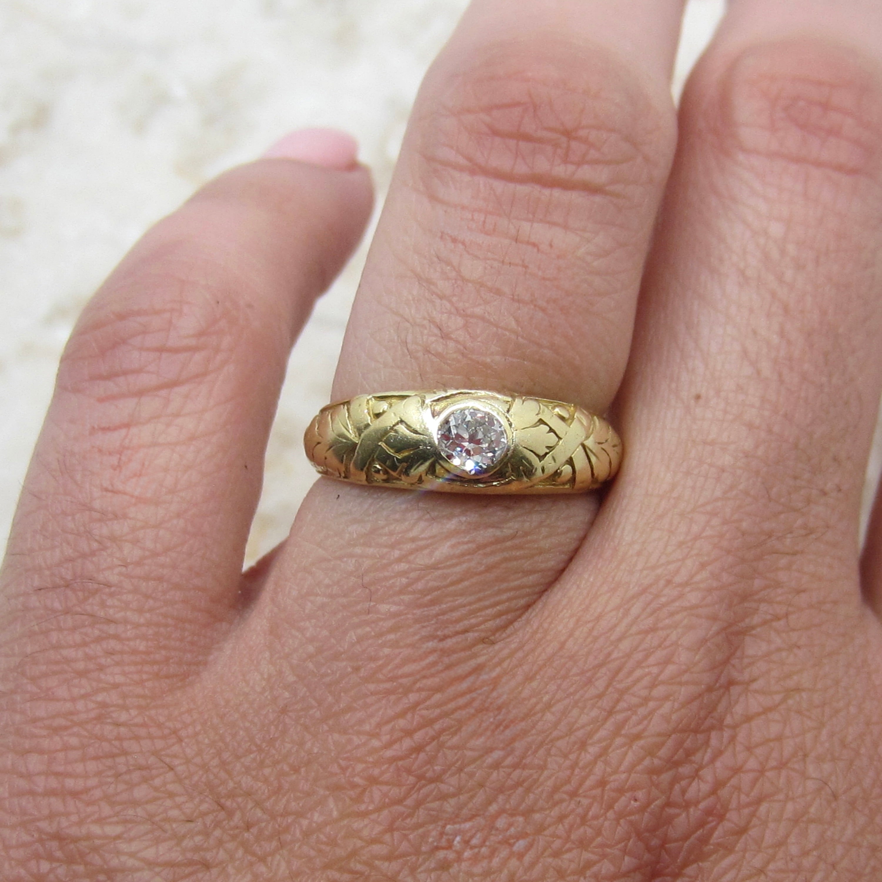 Antique Victorian French 18k Gold .33ct Old Mine Cut Diamond Ring c.1900