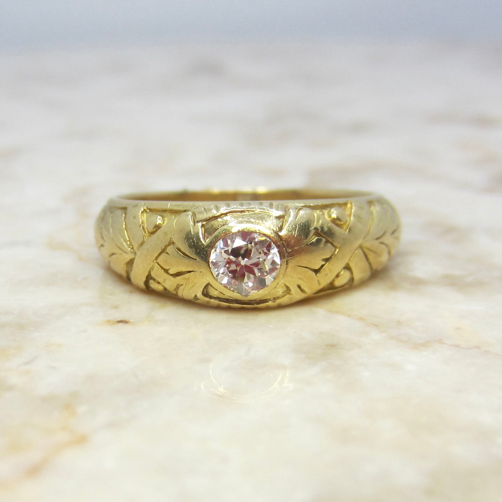 Antique Victorian French 18k Gold .33ct Old Mine Cut Diamond Ring c.1900