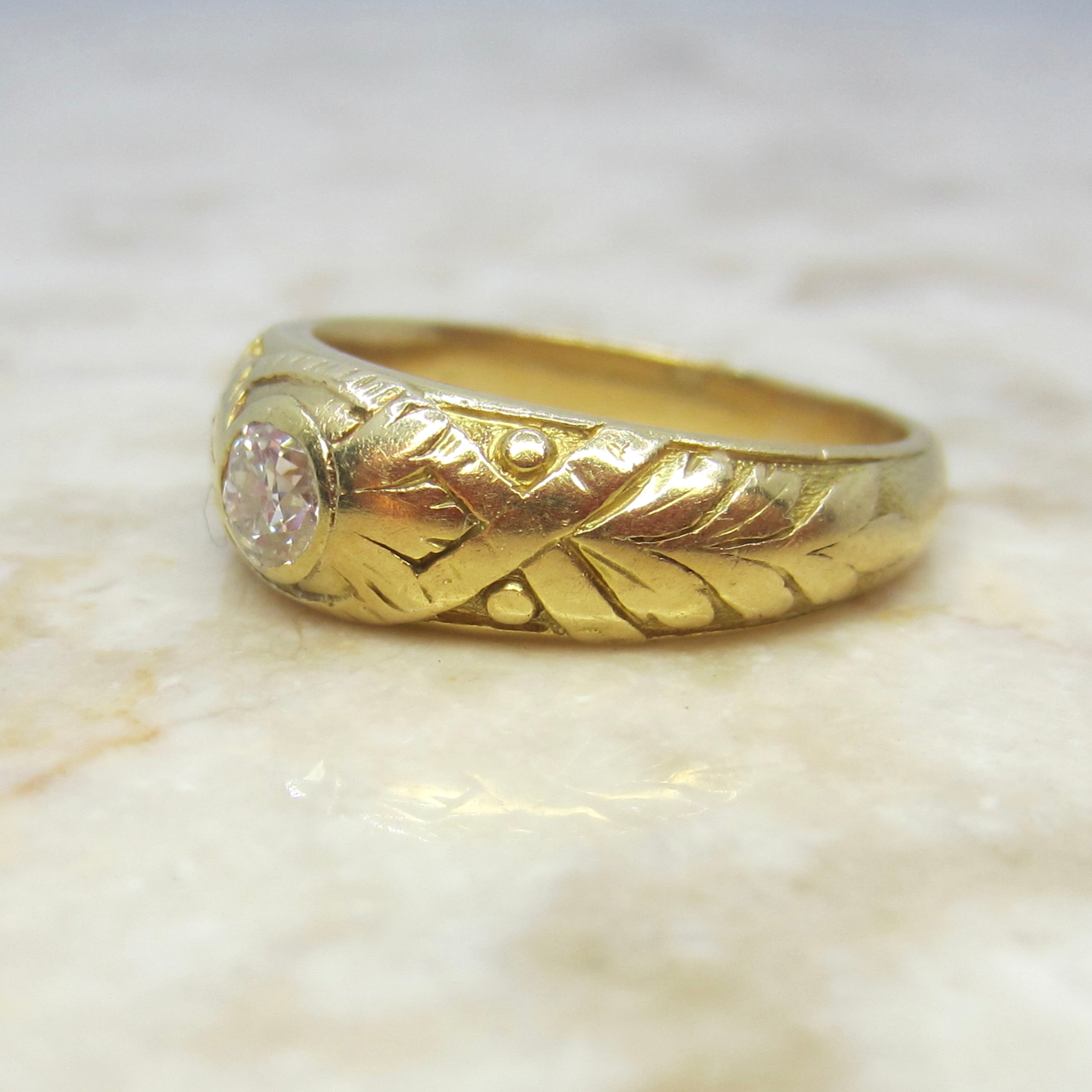 Antique Victorian French 18k Gold .33ct Old Mine Cut Diamond Ring c.1900