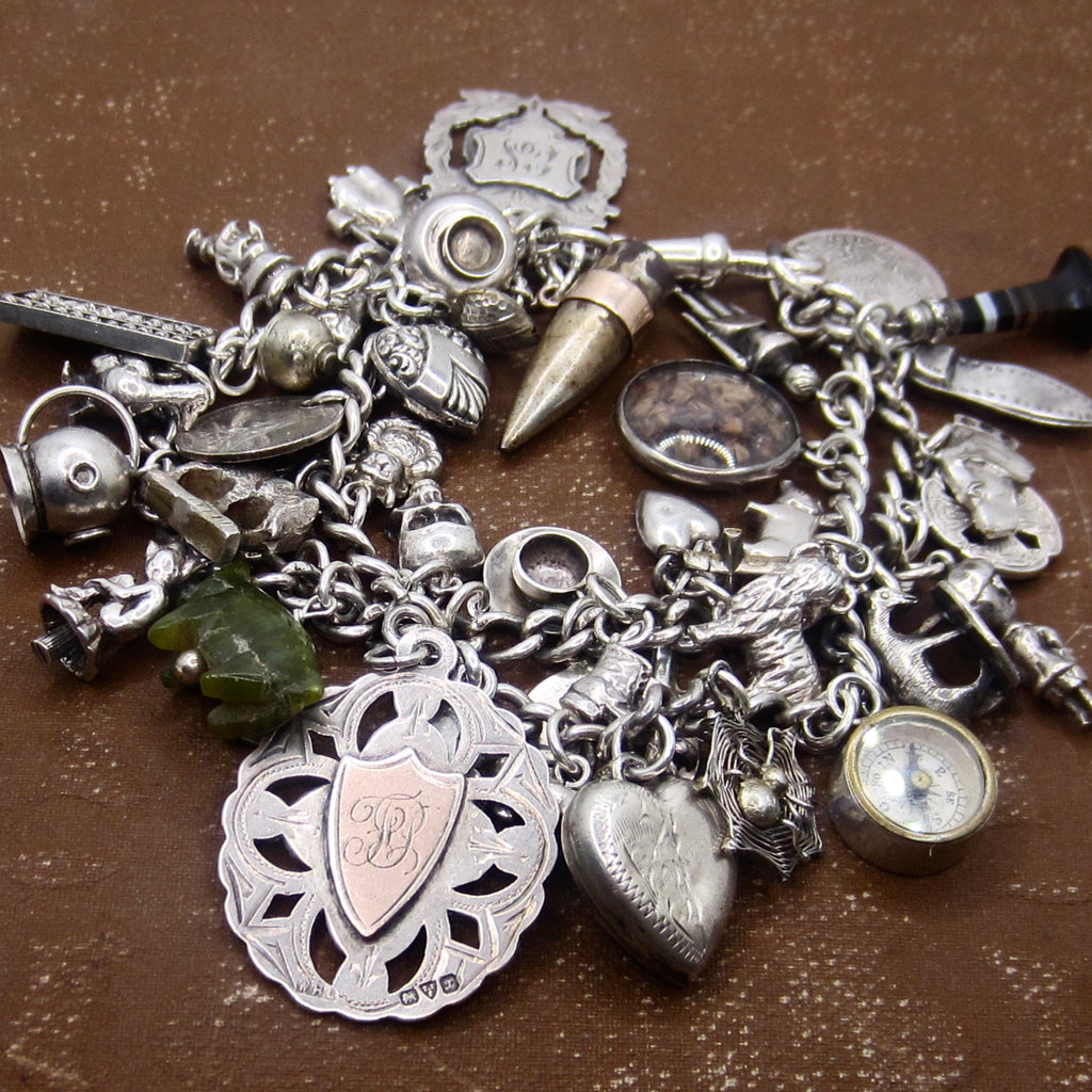 Antique Sterling Silver Charm Bracelet Rare Charms Hallmarked Peg Doll Dog Animals