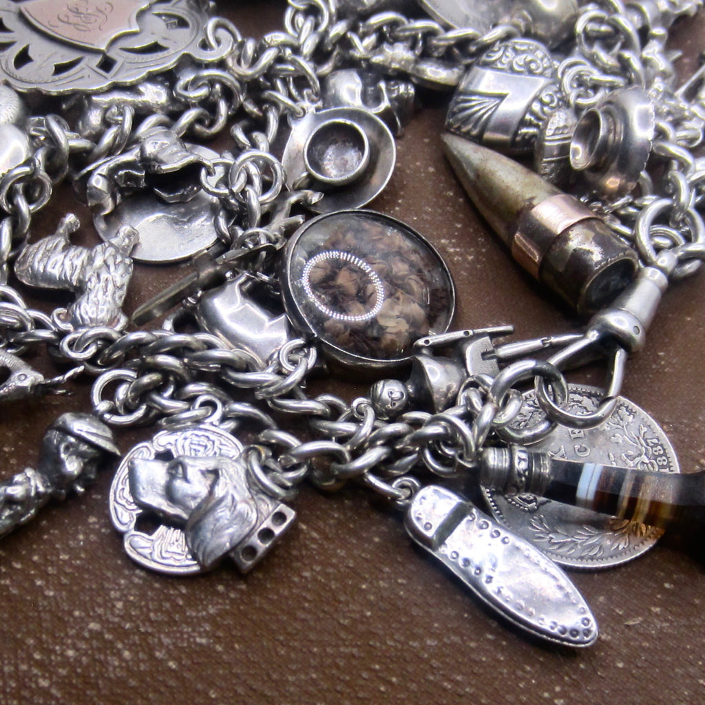 Antique Sterling Silver Charm Bracelet Rare Charms Hallmarked Peg Doll Dog Animals