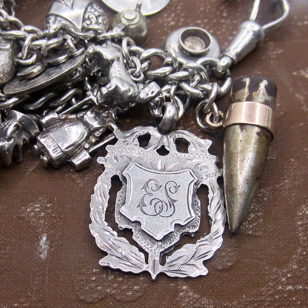 Antique Sterling Silver Charm Bracelet Rare Charms Hallmarked Peg Doll Dog Animals