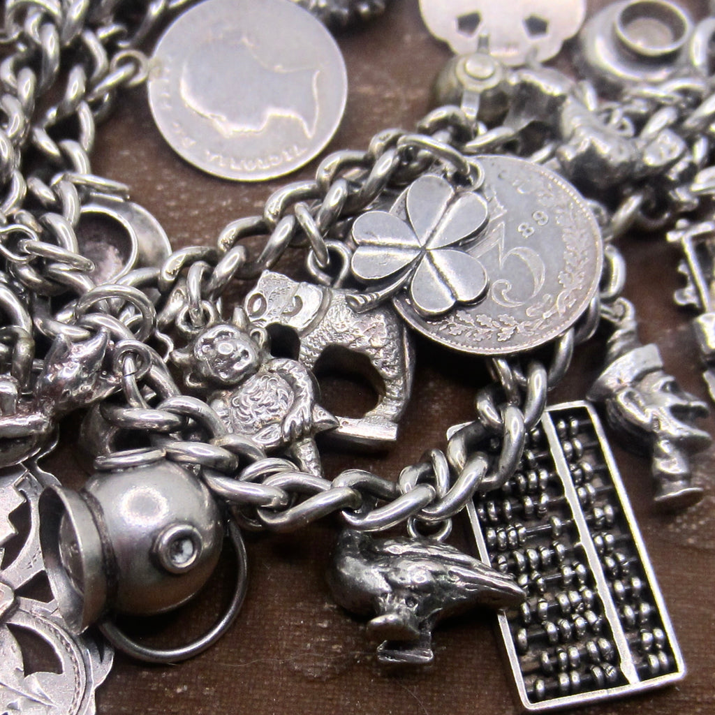 Antique Sterling Silver Charm Bracelet Rare Charms Hallmarked Peg Doll Dog Animals
