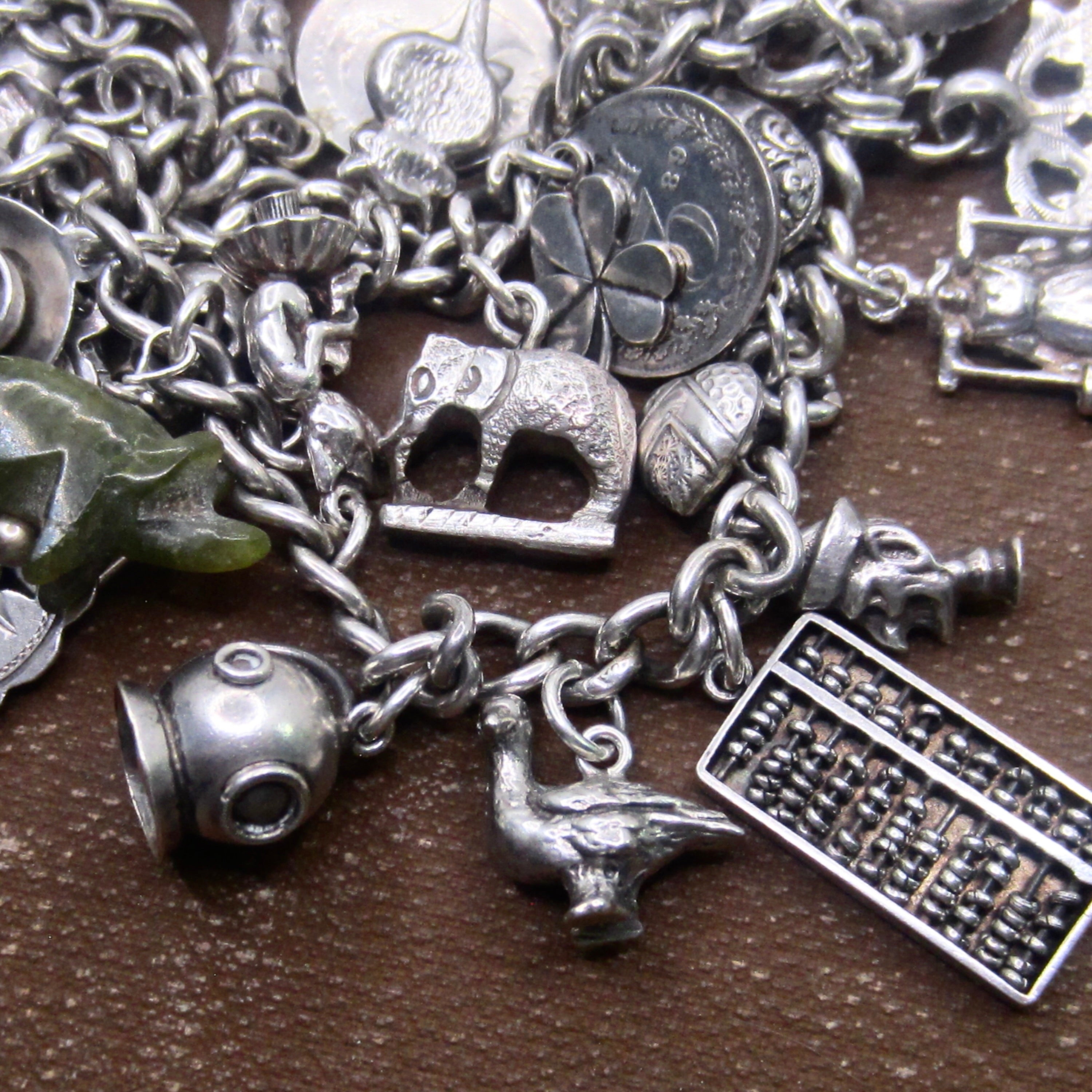 Antique Sterling Silver Charm Bracelet Rare Charms Hallmarked Peg Doll Dog Animals
