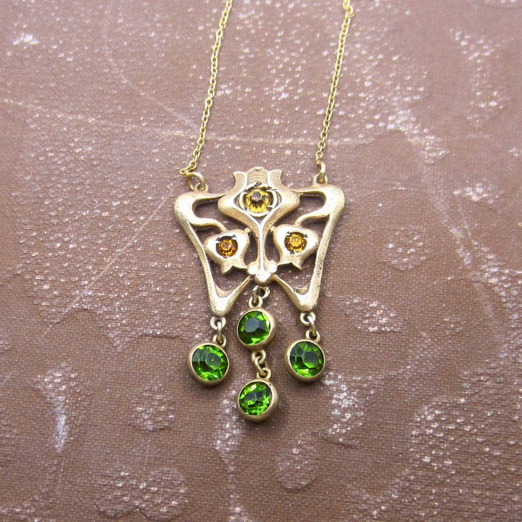 Antique Art Nouveau Sterling Gold Filled Paste Drop Necklace c.1910