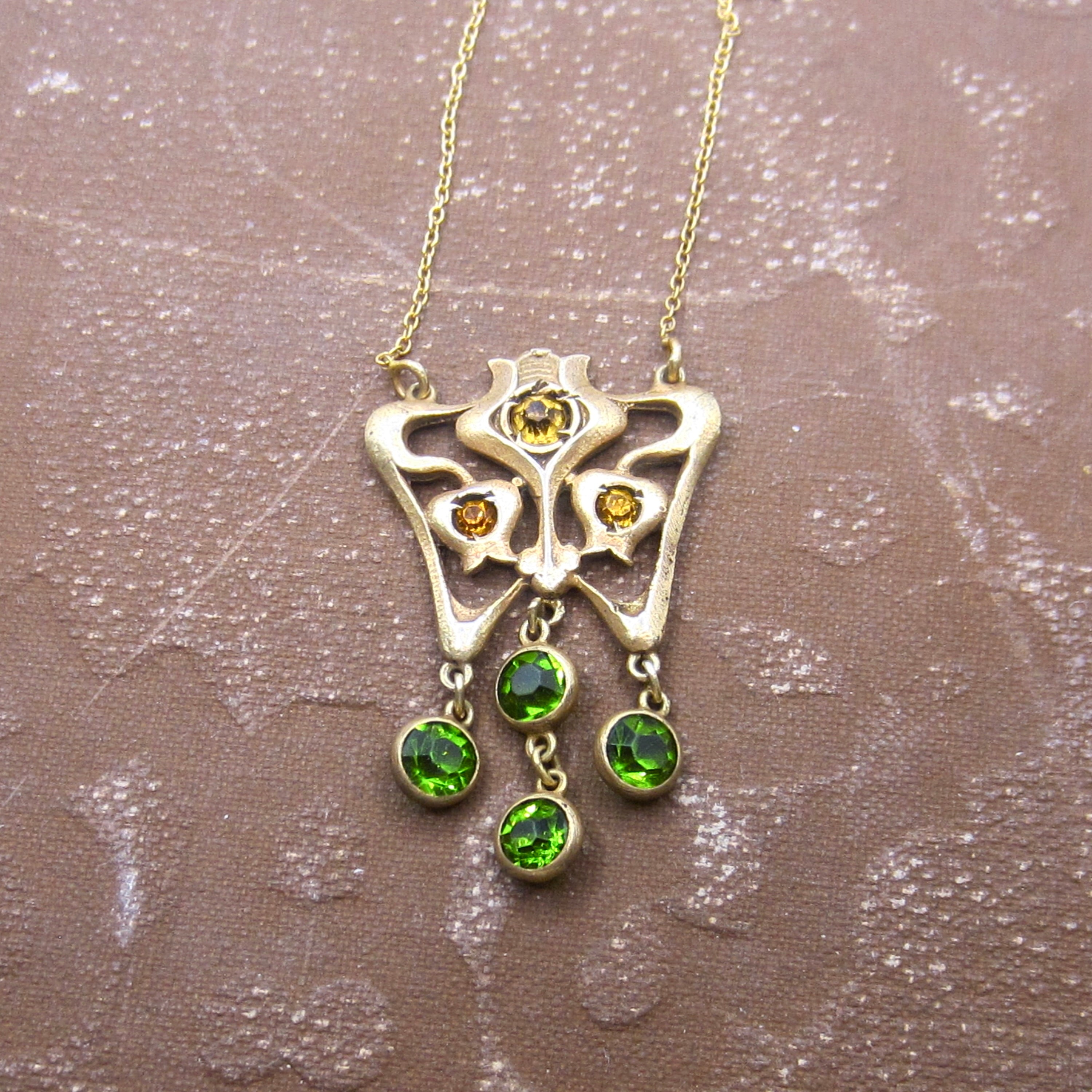 Antique Art Nouveau Sterling Gold Filled Paste Drop Necklace c.1910