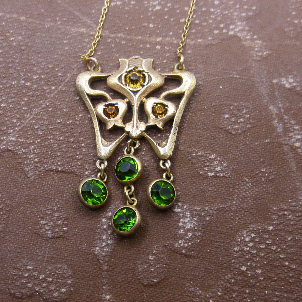 Antique Art Nouveau Sterling Gold Filled Paste Drop Necklace c.1910