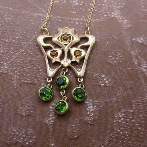 Antique Art Nouveau Sterling Gold Filled Paste Drop Necklace c.1910
