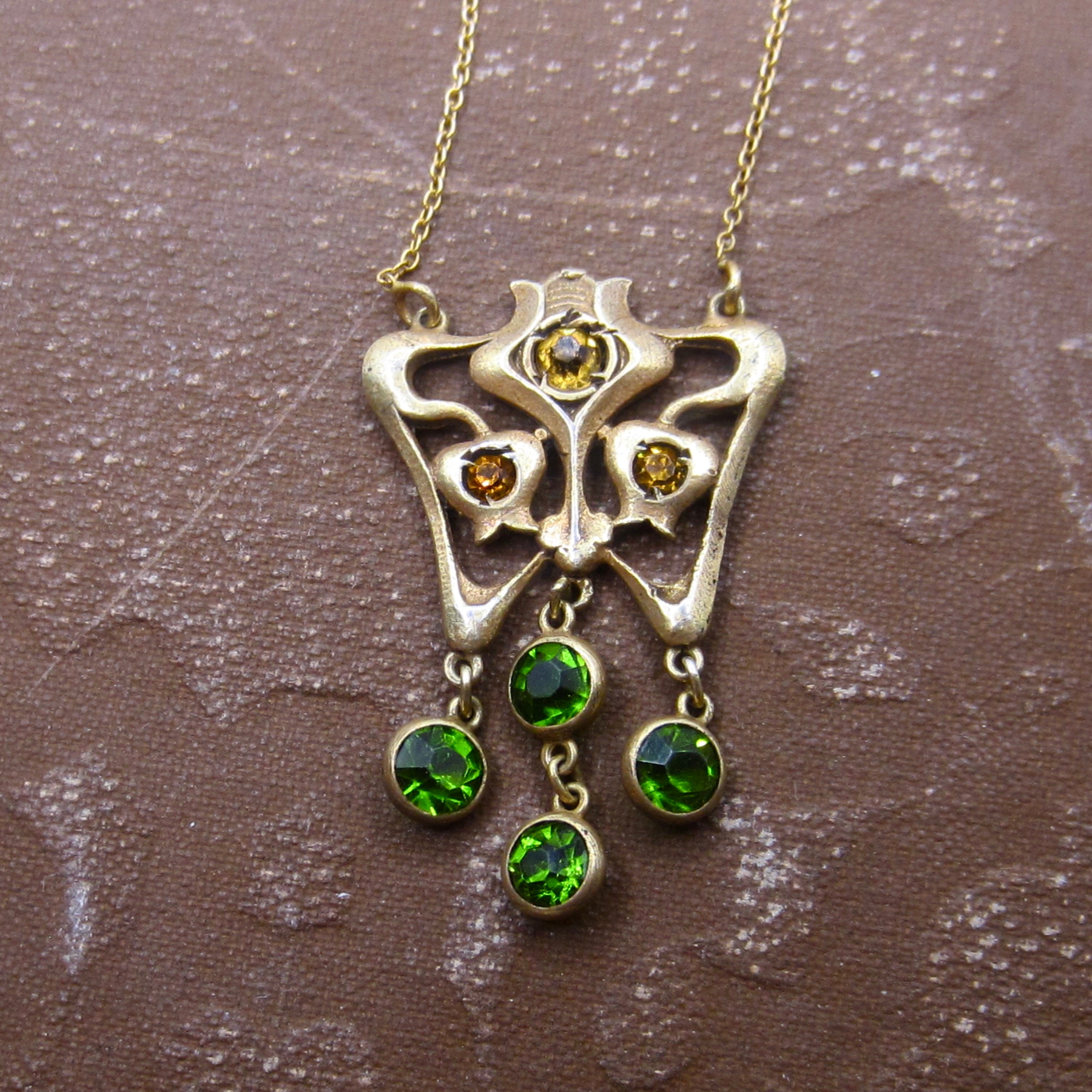 Antique Art Nouveau Sterling Gold Filled Paste Drop Necklace c.1910