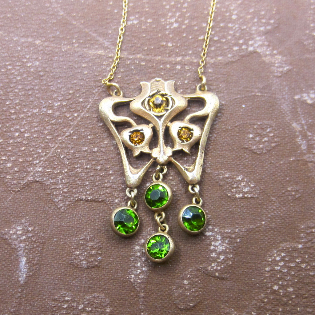 Antique Art Nouveau Sterling Gold Filled Paste Drop Necklace c.1910