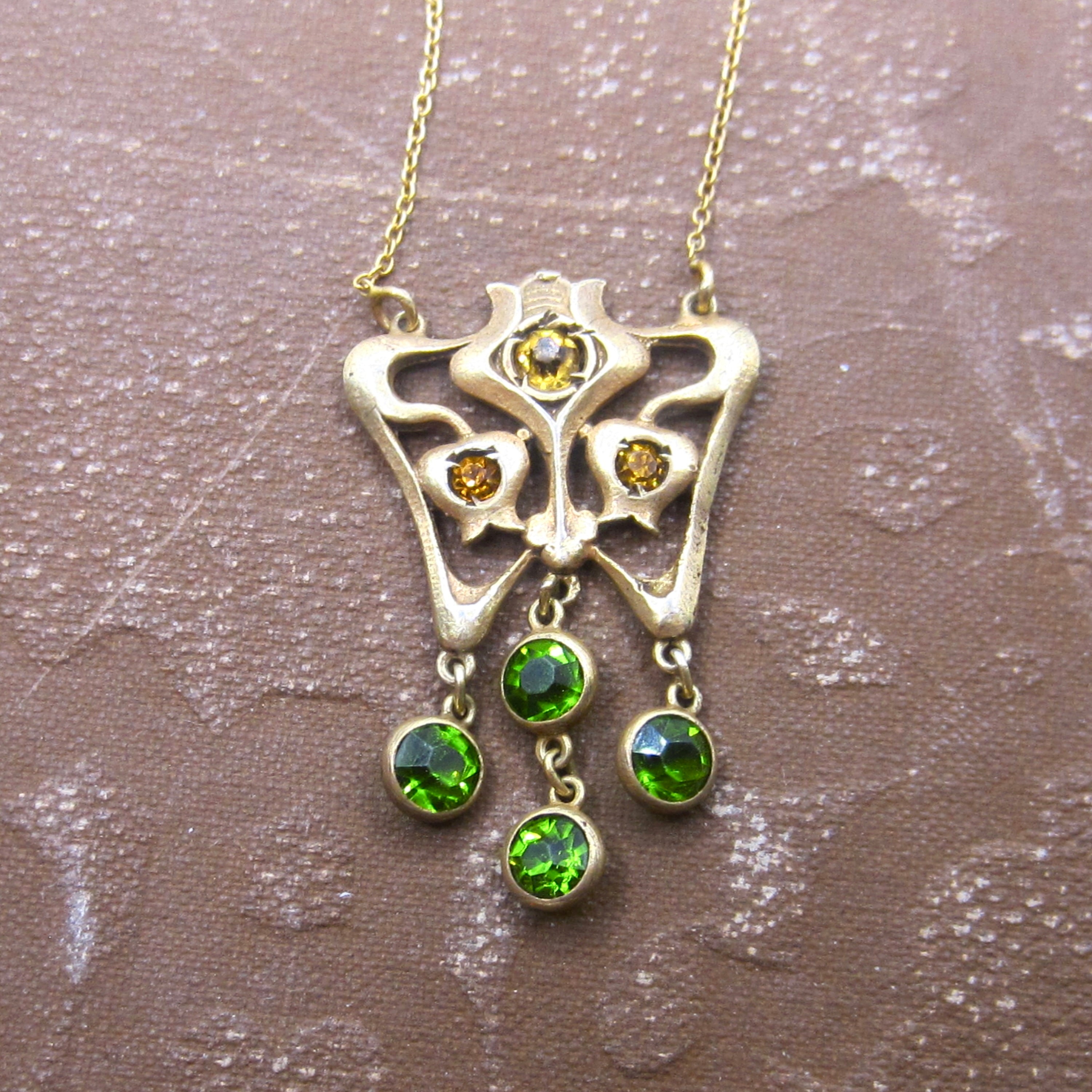 Antique Art Nouveau Sterling Gold Filled Paste Drop Necklace c.1910