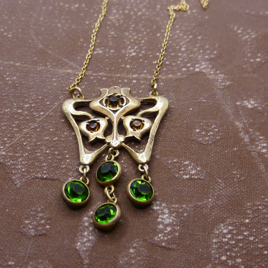 Antique Art Nouveau Sterling Gold Filled Paste Drop Necklace c.1910