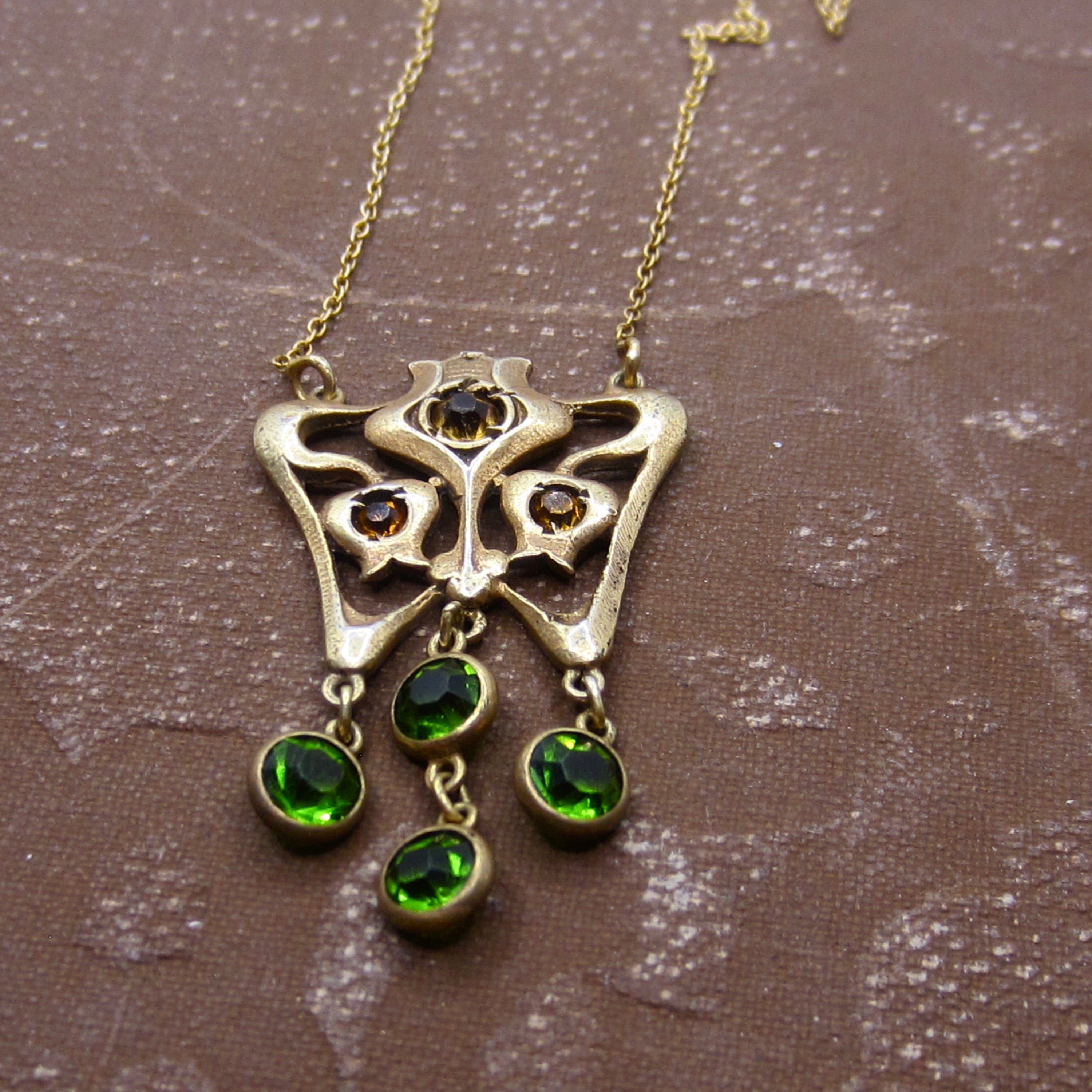Antique Art Nouveau Sterling Gold Filled Paste Drop Necklace c.1910