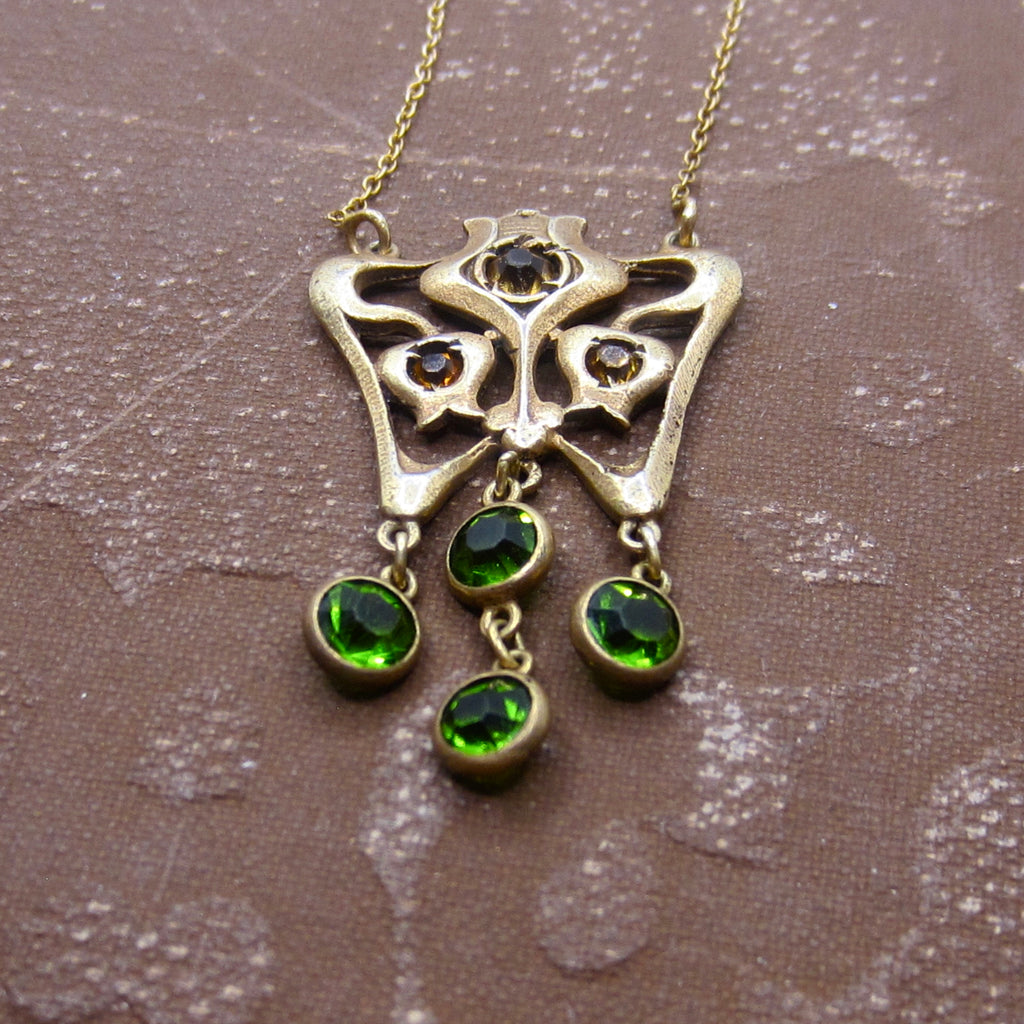 Antique Art Nouveau Sterling Gold Filled Paste Drop Necklace c.1910