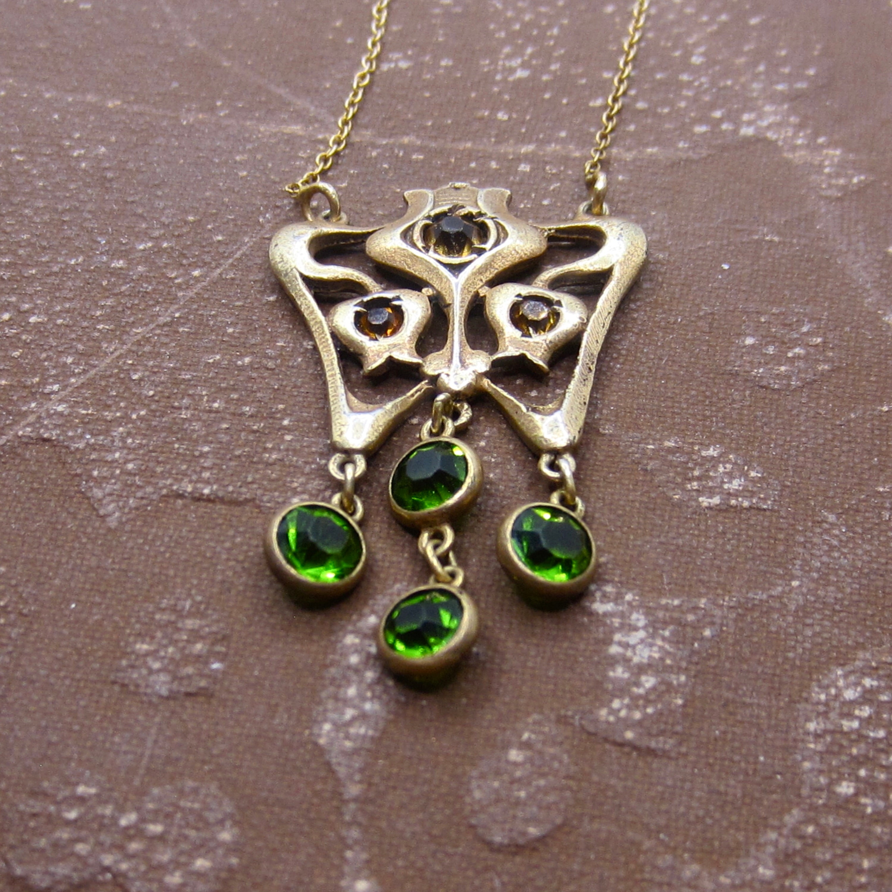 Antique Art Nouveau Sterling Gold Filled Paste Drop Necklace c.1910