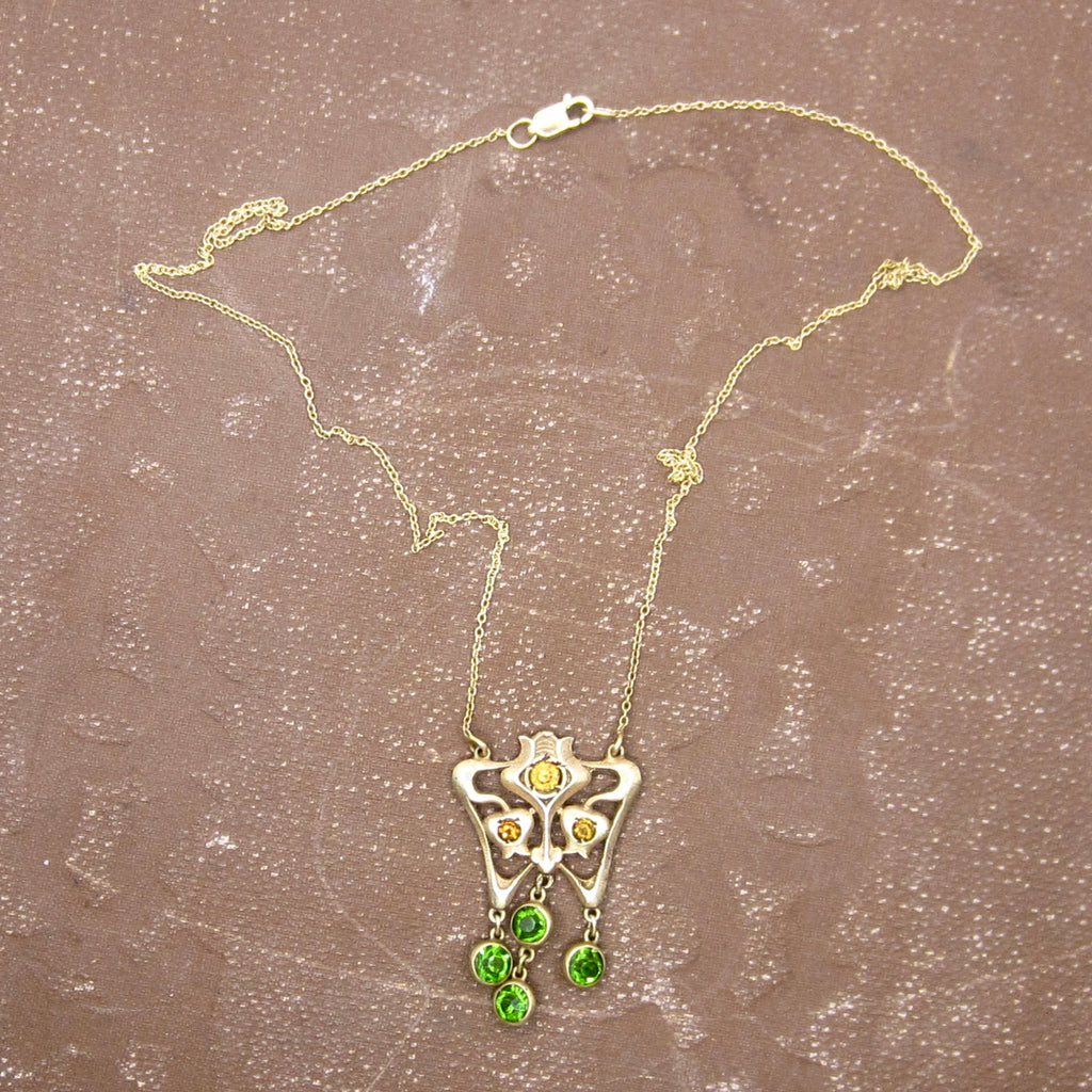 Antique Art Nouveau Sterling Gold Filled Paste Drop Necklace c.1910