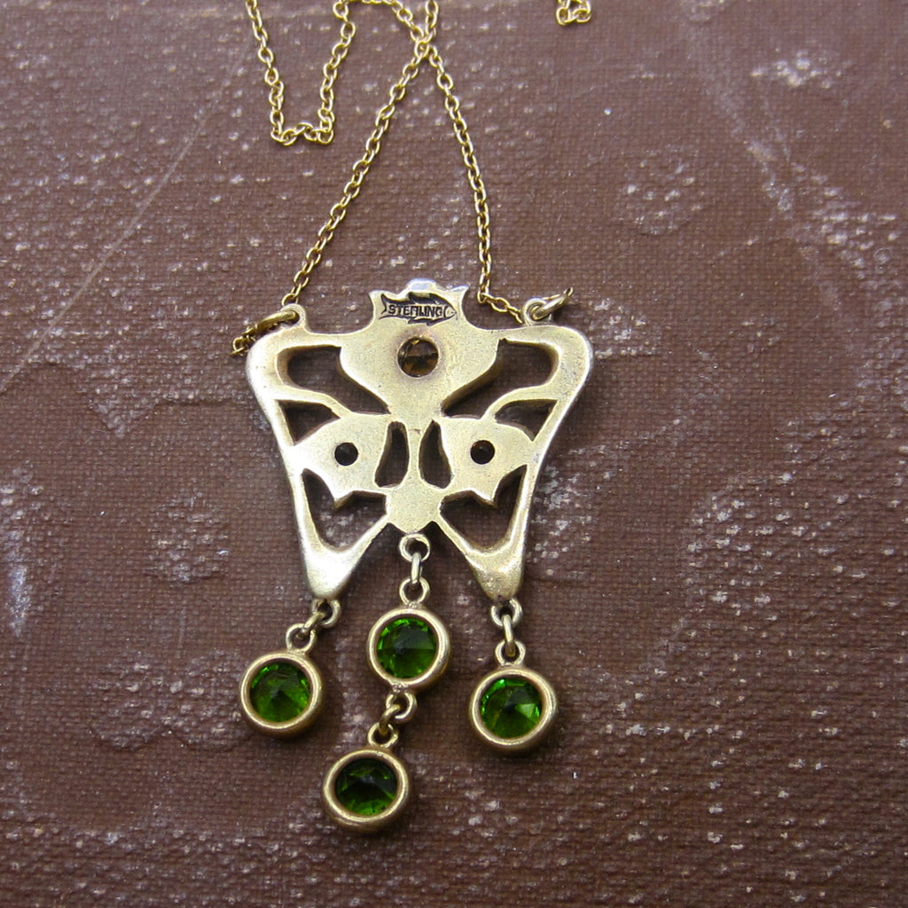 Antique Art Nouveau Sterling Gold Filled Paste Drop Necklace c.1910