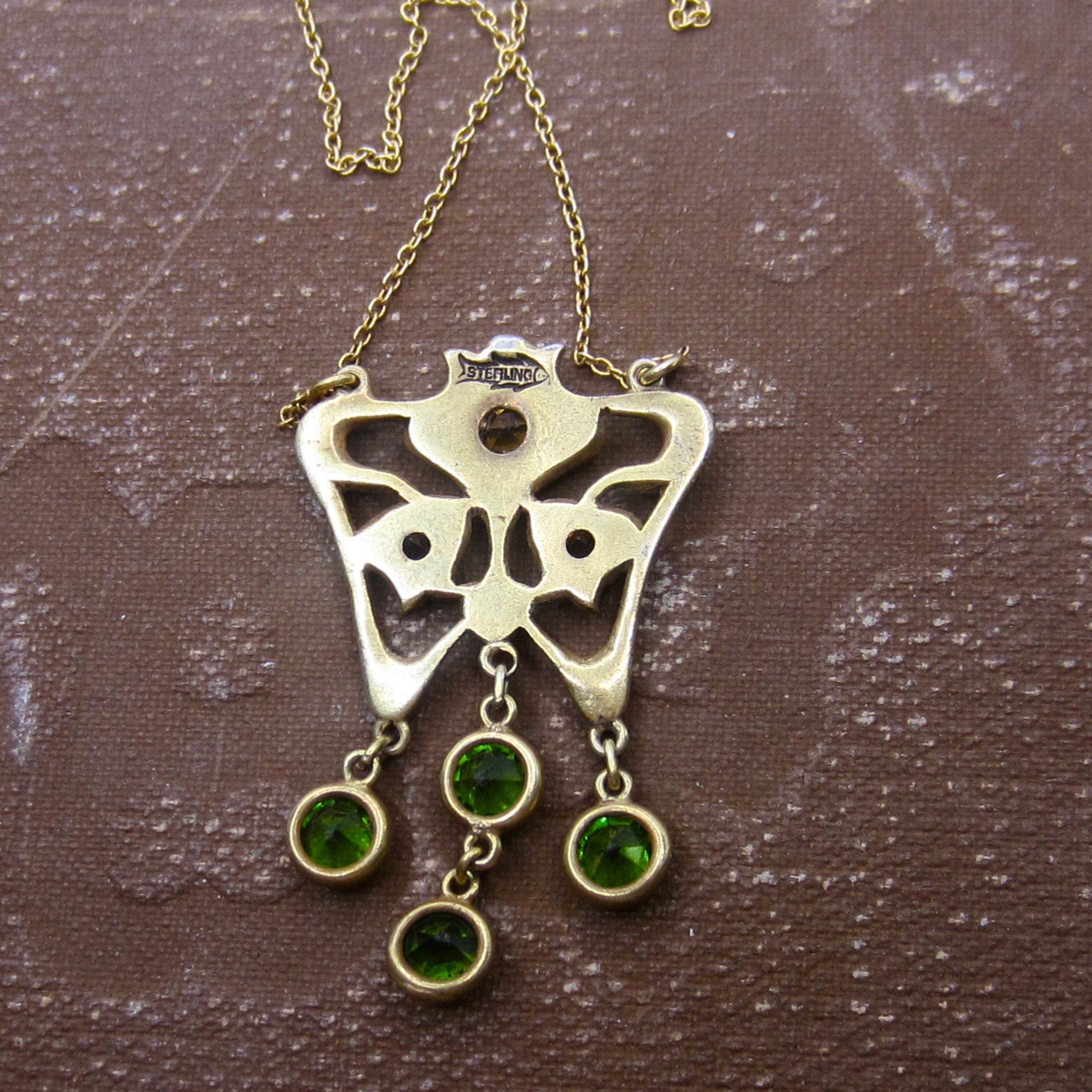 Antique Art Nouveau Sterling Gold Filled Paste Drop Necklace c.1910