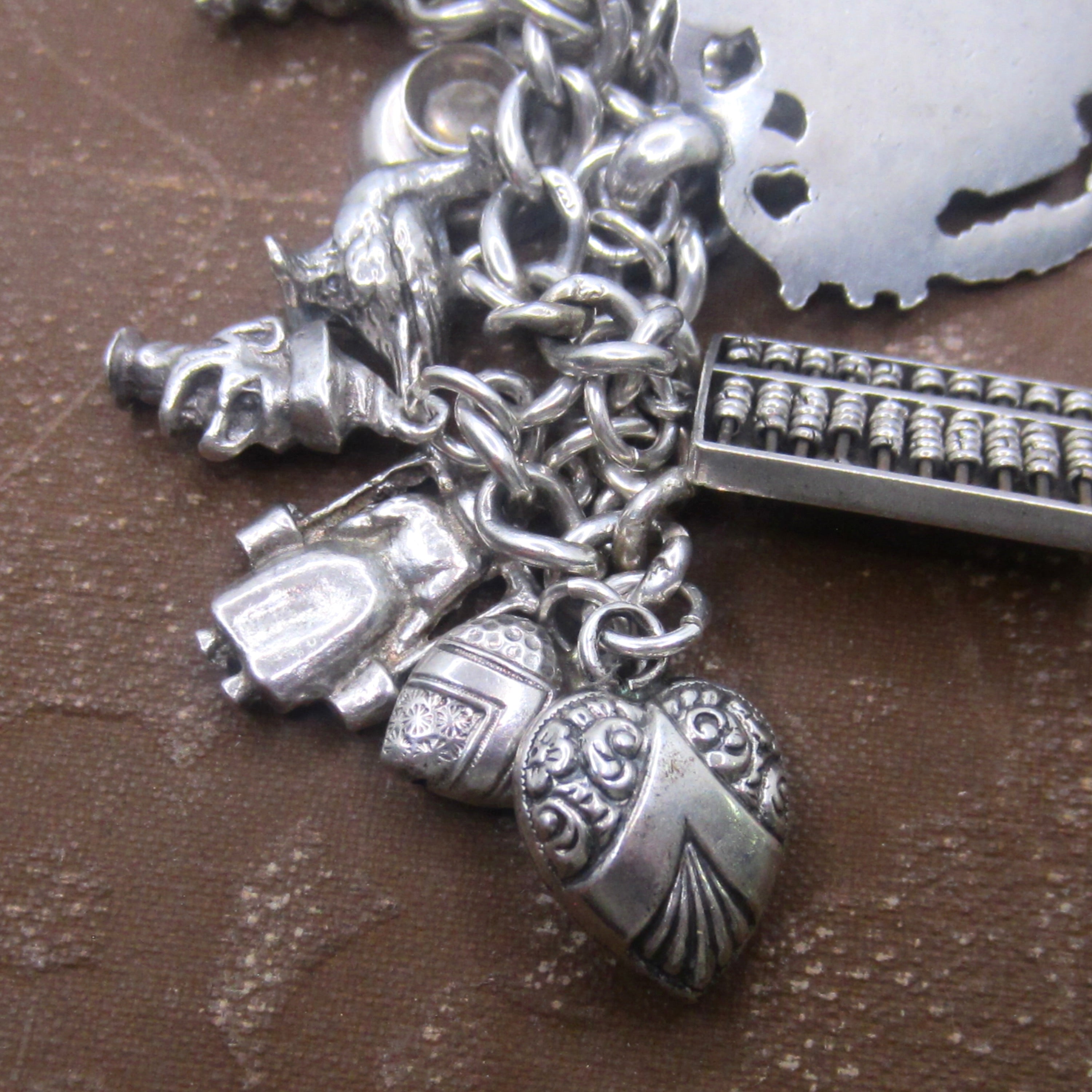 Antique Sterling Silver Charm Bracelet Rare Charms Hallmarked Peg Doll Dog Animals