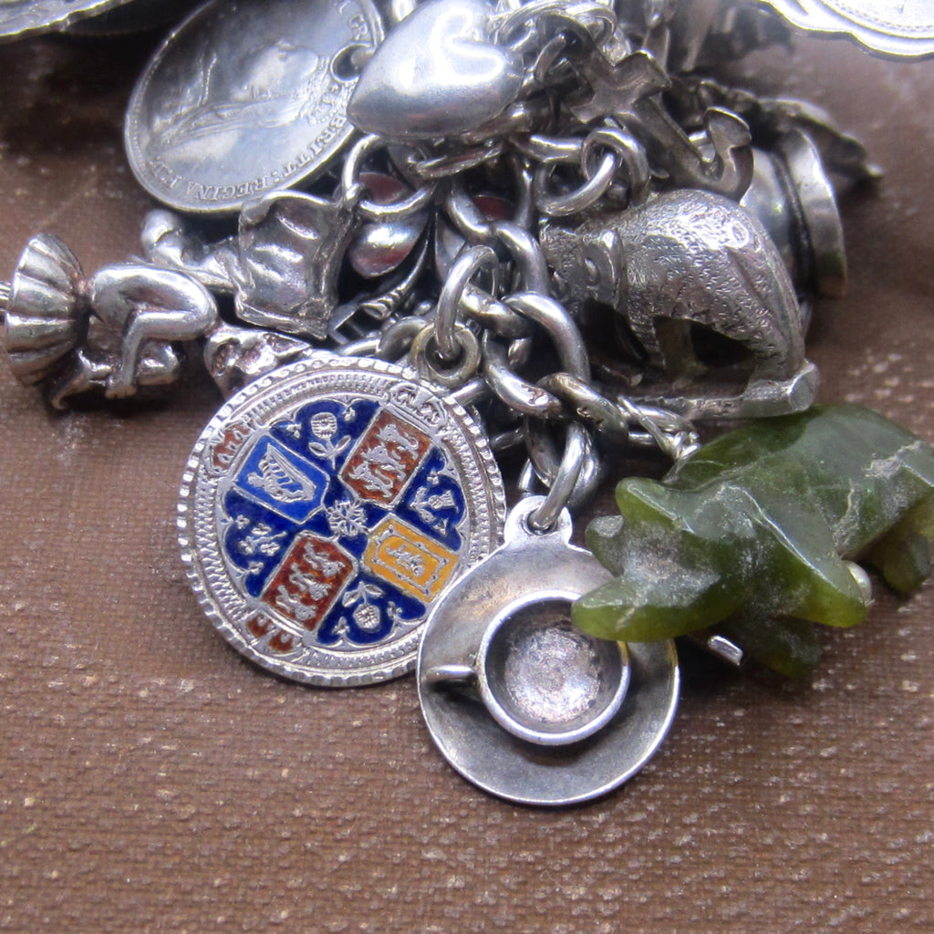 Antique Sterling Silver Charm Bracelet Rare Charms Hallmarked Peg Doll Dog Animals