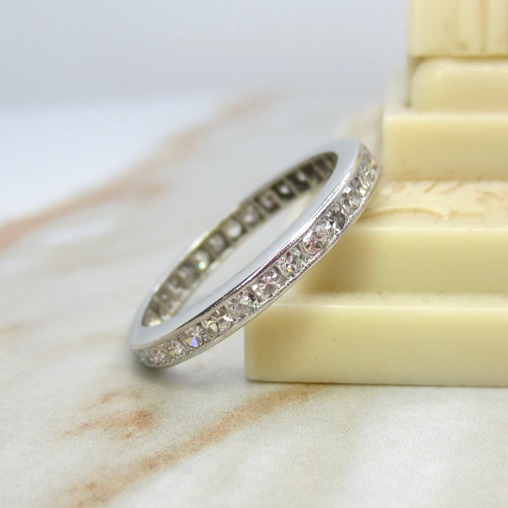 Vintage Art Deco Platinum Natural Diamond Eternity Band Inscribed 1934