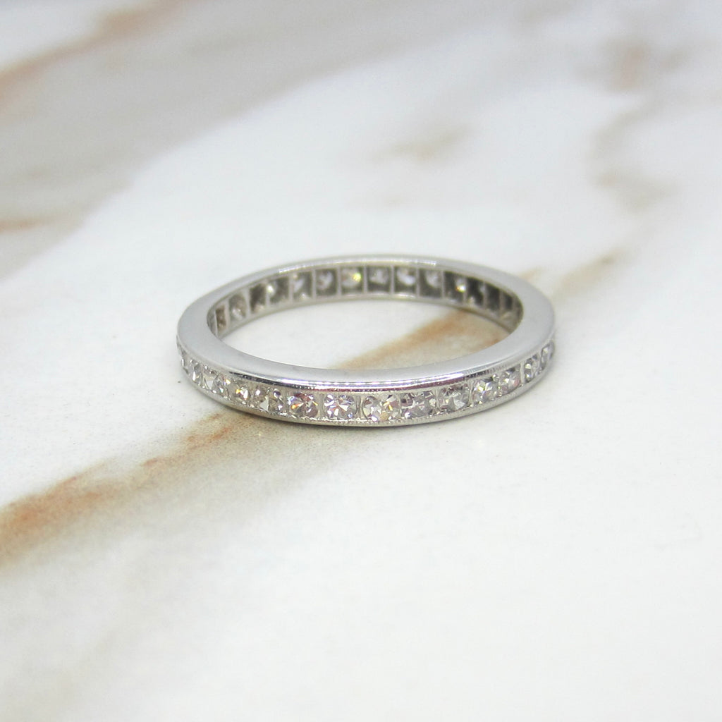 Vintage Art Deco Platinum Natural Diamond Eternity Band Inscribed 1934