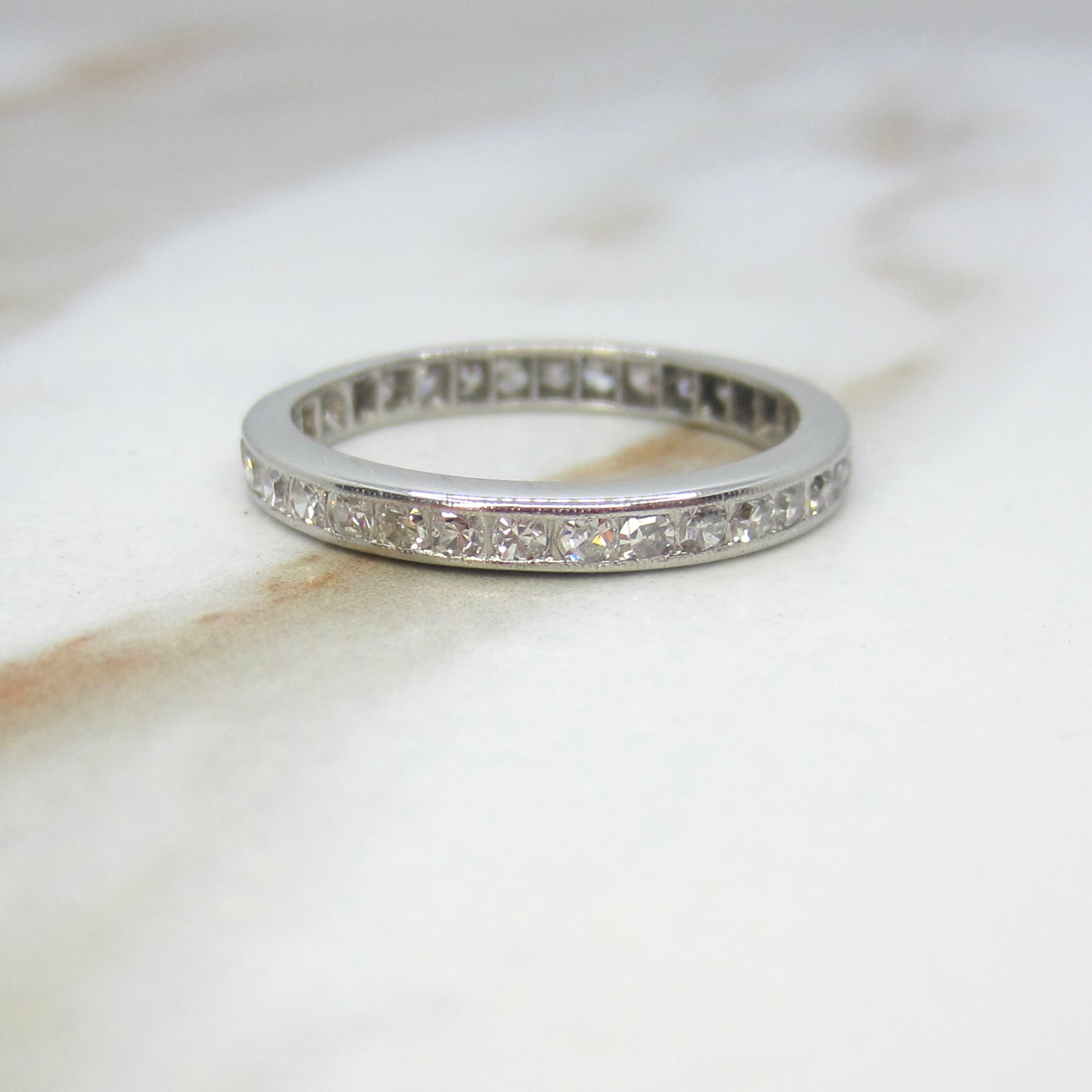 Vintage Art Deco Platinum Natural Diamond Eternity Band Inscribed 1934