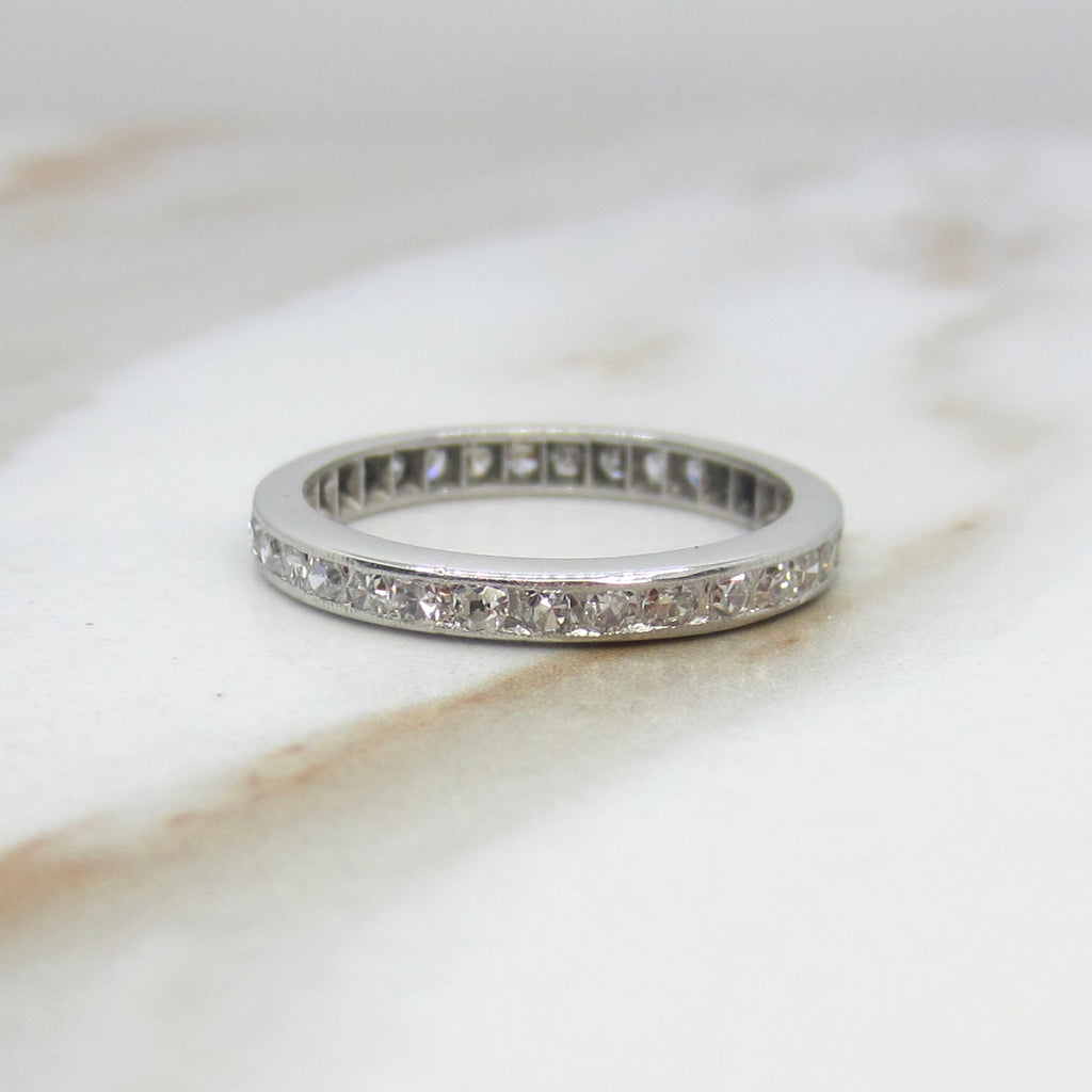Vintage Art Deco Platinum Natural Diamond Eternity Band Inscribed 1934
