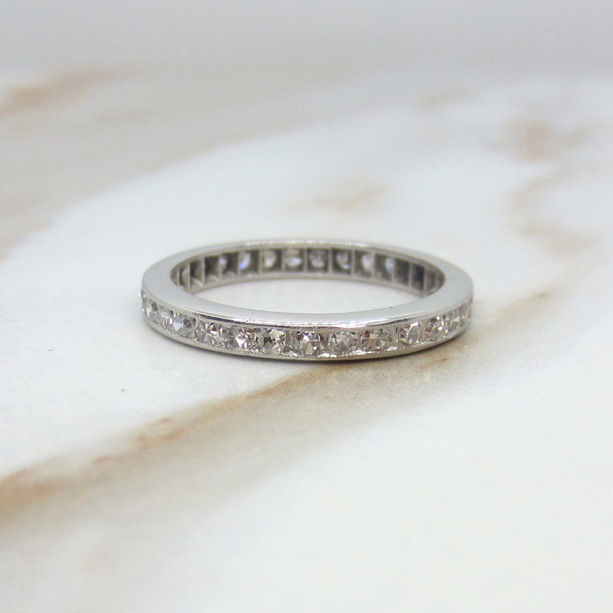 Vintage Art Deco Platinum Natural Diamond Eternity Band Inscribed 1934