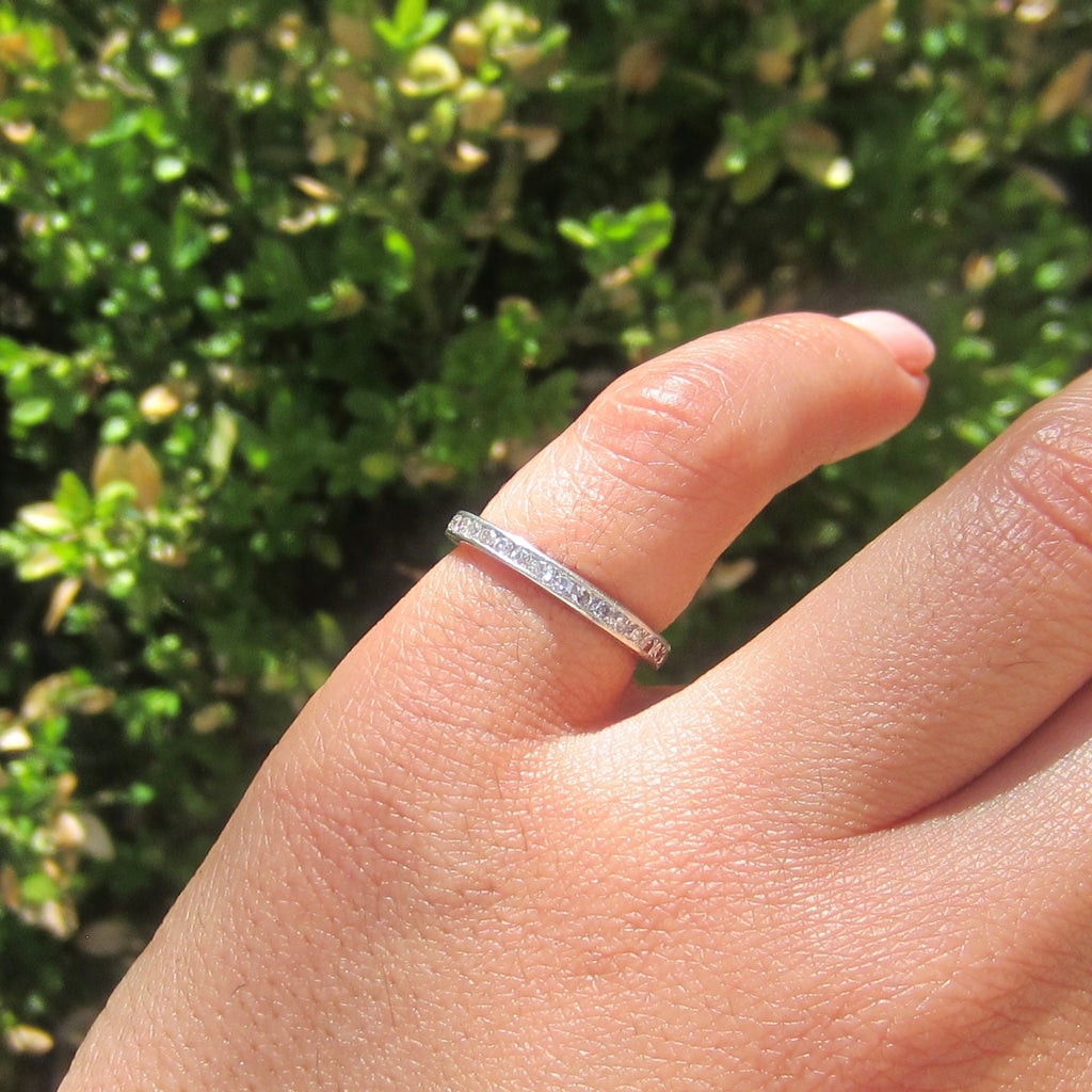 Vintage Art Deco Platinum Natural Diamond Eternity Band Inscribed 1934